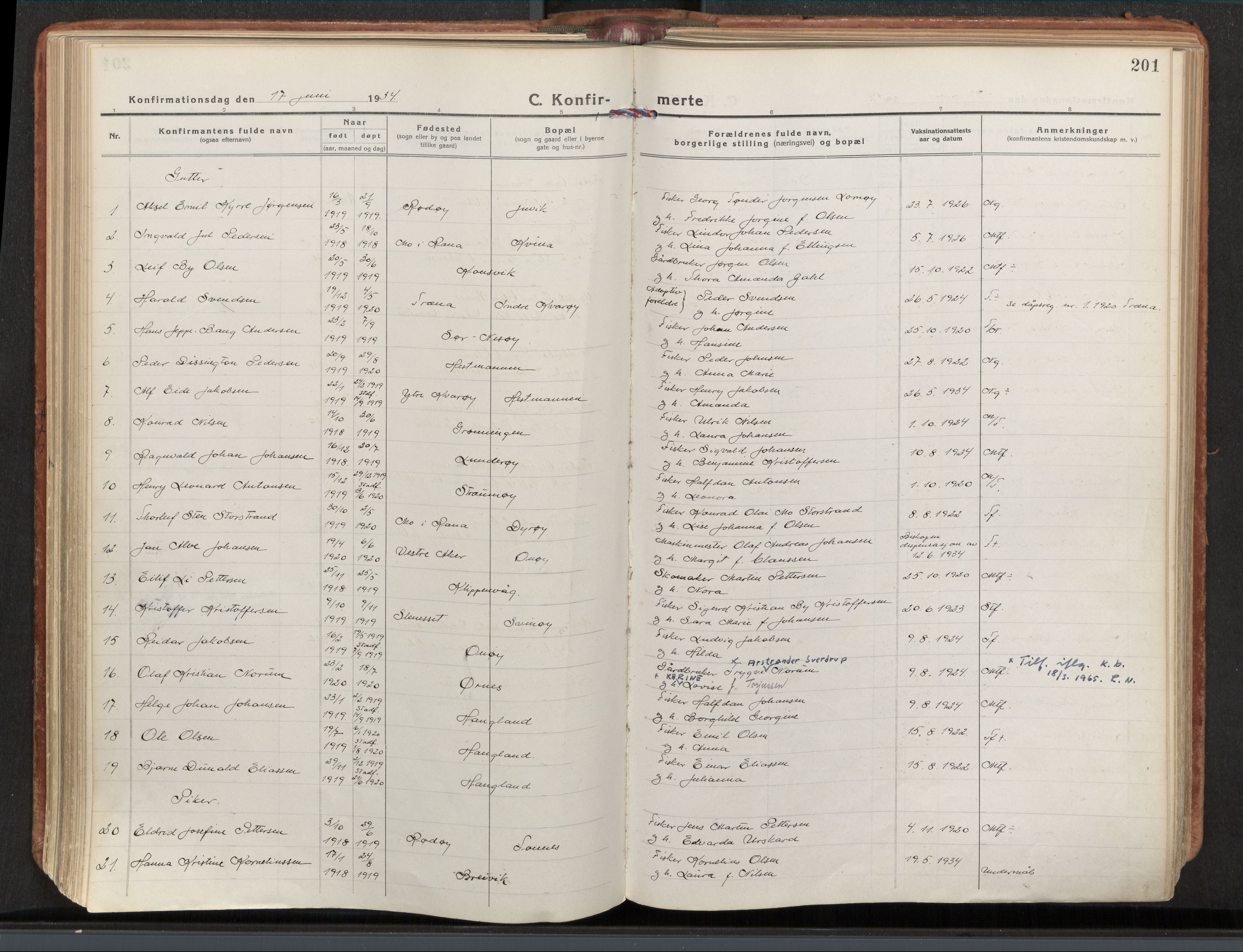 Ministerialprotokoller, klokkerbøker og fødselsregistre - Nordland, SAT/A-1459/839/L0570: Parish register (official) no. 839A07, 1923-1942, p. 201