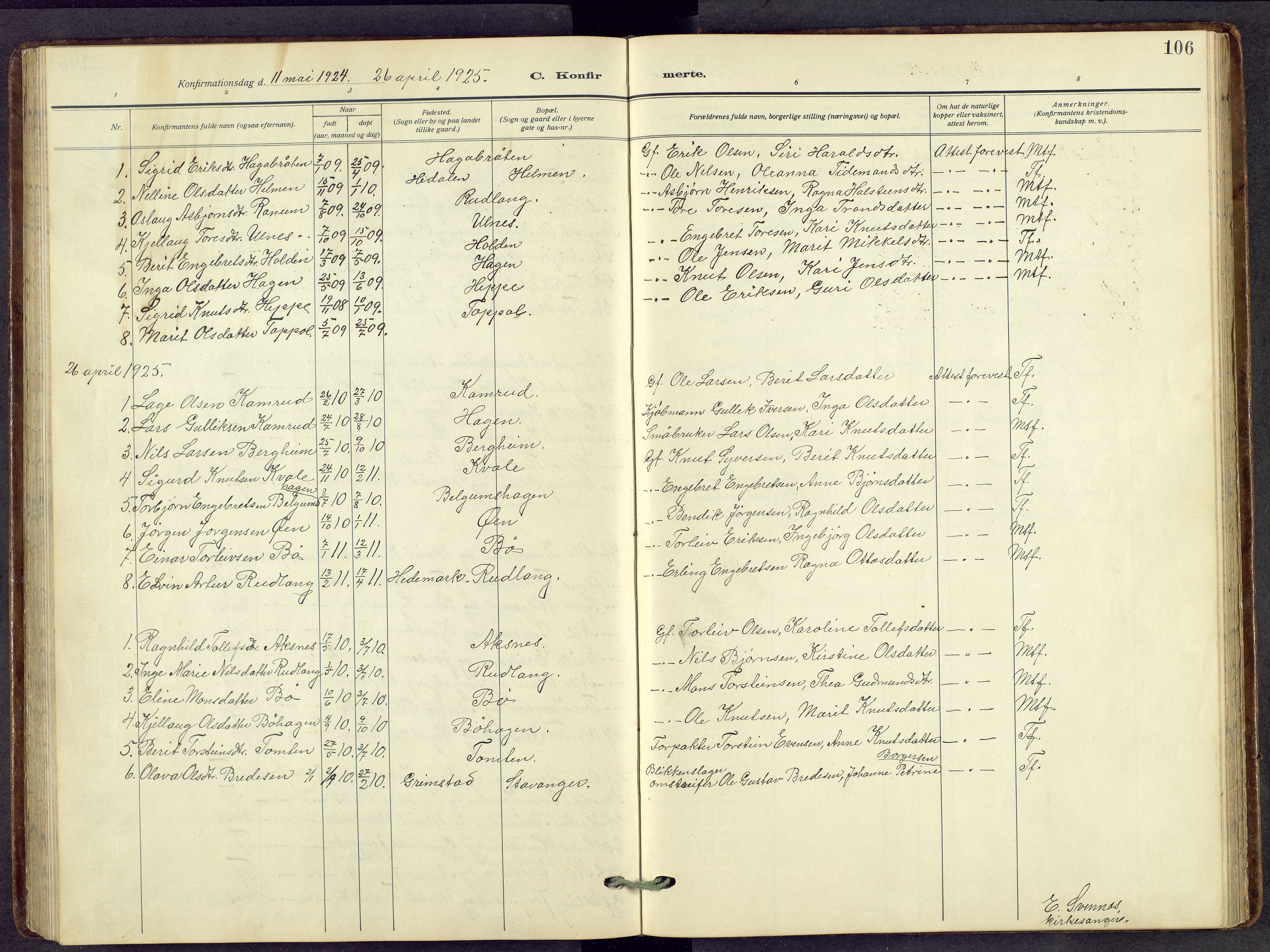 Nord-Aurdal prestekontor, SAH/PREST-132/H/Ha/Hab/L0014: Parish register (copy) no. 14, 1917-1953, p. 106