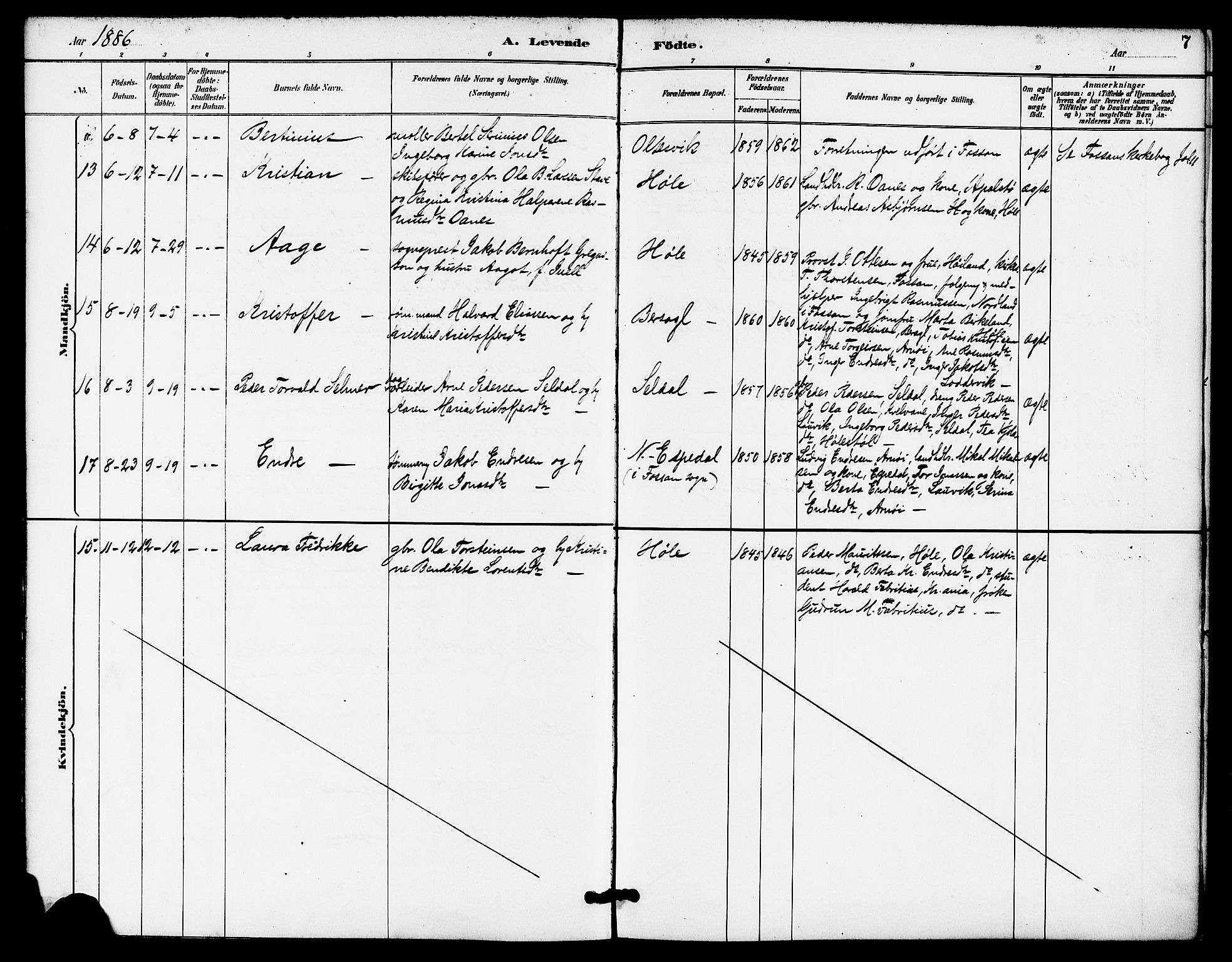 Høgsfjord sokneprestkontor, AV/SAST-A-101624/H/Ha/Haa/L0005: Parish register (official) no. A 5, 1885-1897, p. 7