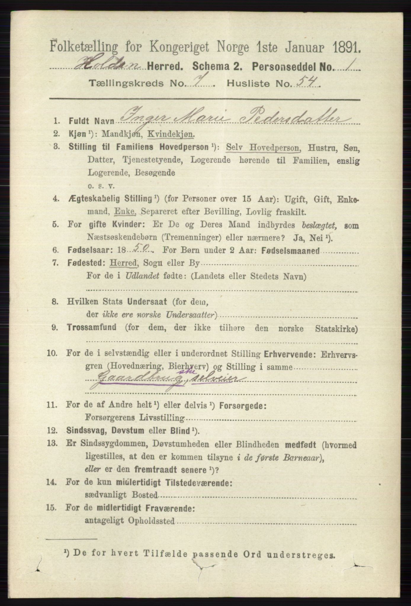 RA, 1891 census for 0819 Holla, 1891, p. 3601