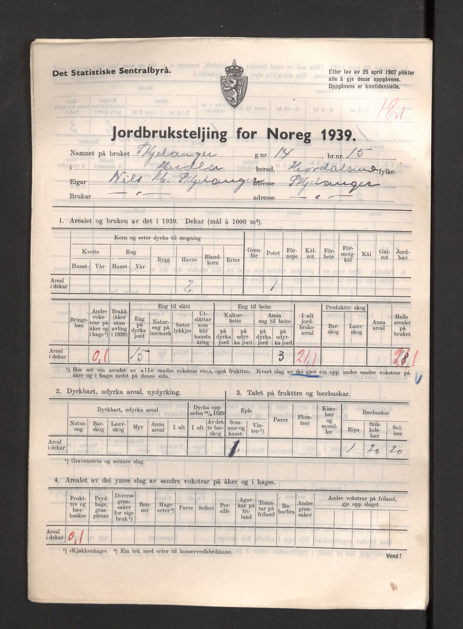 Statistisk sentralbyrå, Næringsøkonomiske emner, Jordbruk, skogbruk, jakt, fiske og fangst, AV/RA-S-2234/G/Gb/L0211: Hordaland: Herdla, Hjelme og Manger, 1939, p. 993