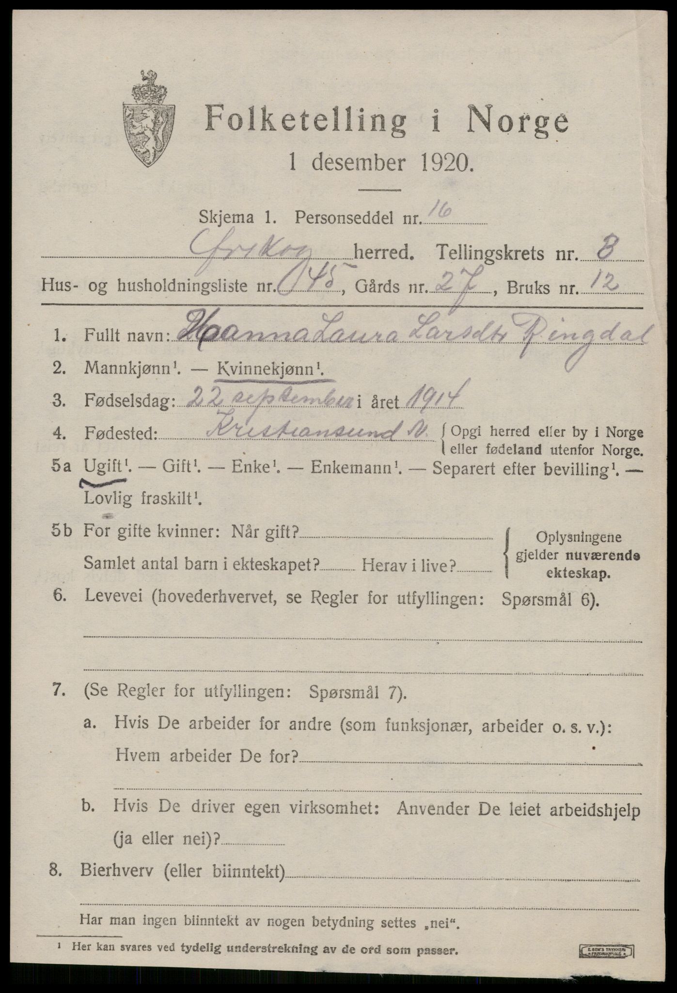 SAT, 1920 census for Ørskog, 1920, p. 2190