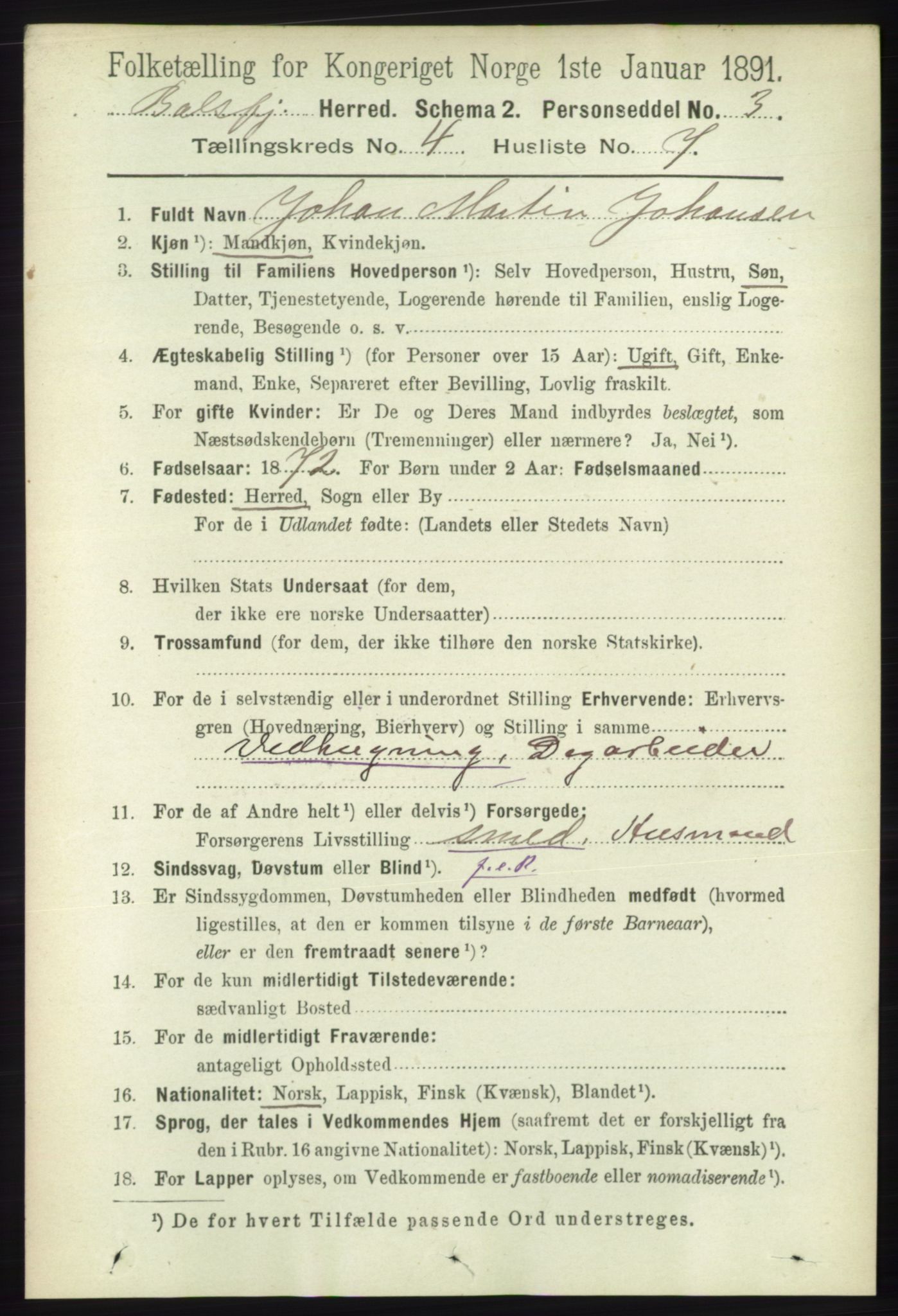 RA, 1891 census for 1933 Balsfjord, 1891, p. 1169