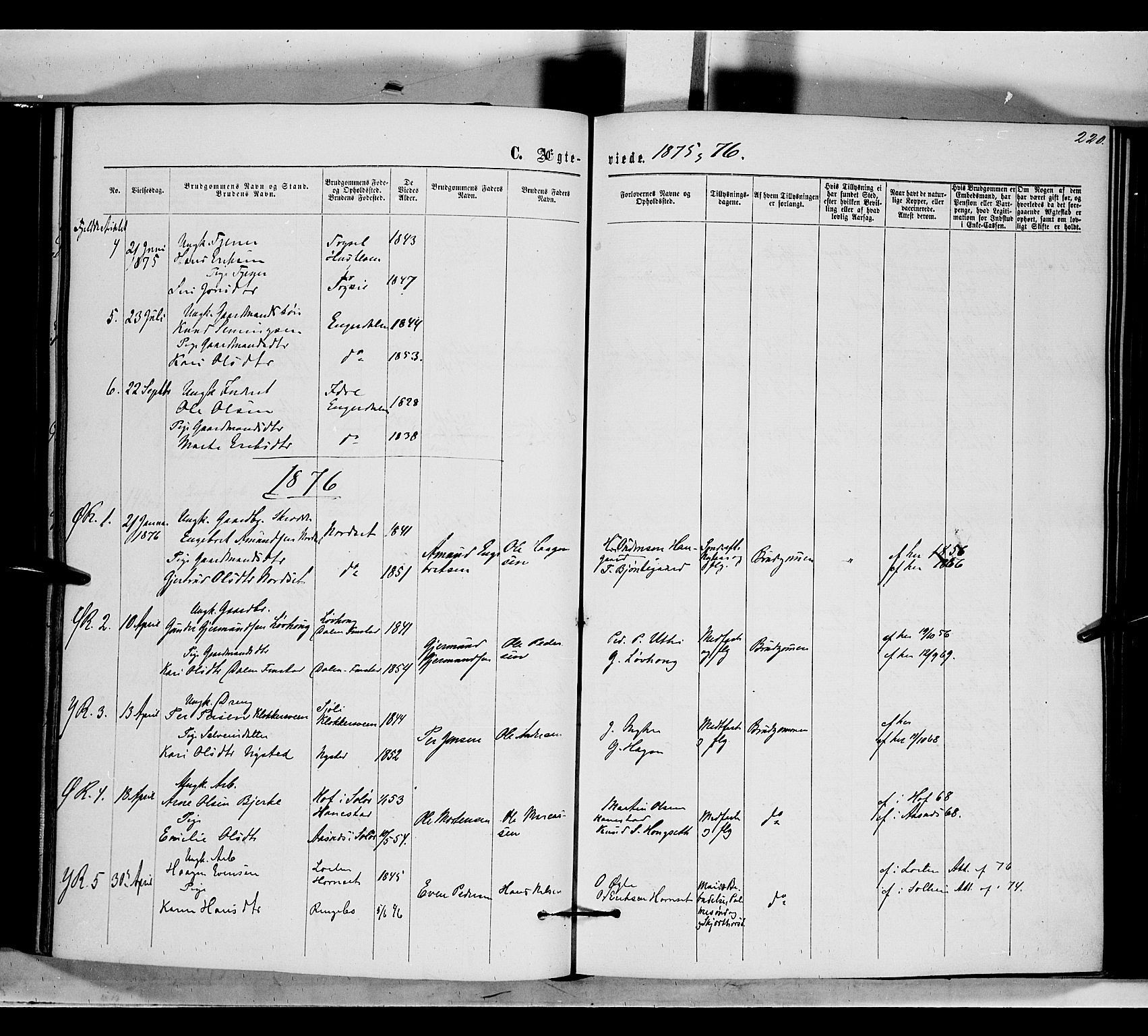 Rendalen prestekontor, SAH/PREST-054/H/Ha/Haa/L0006: Parish register (official) no. 6, 1867-1877, p. 220