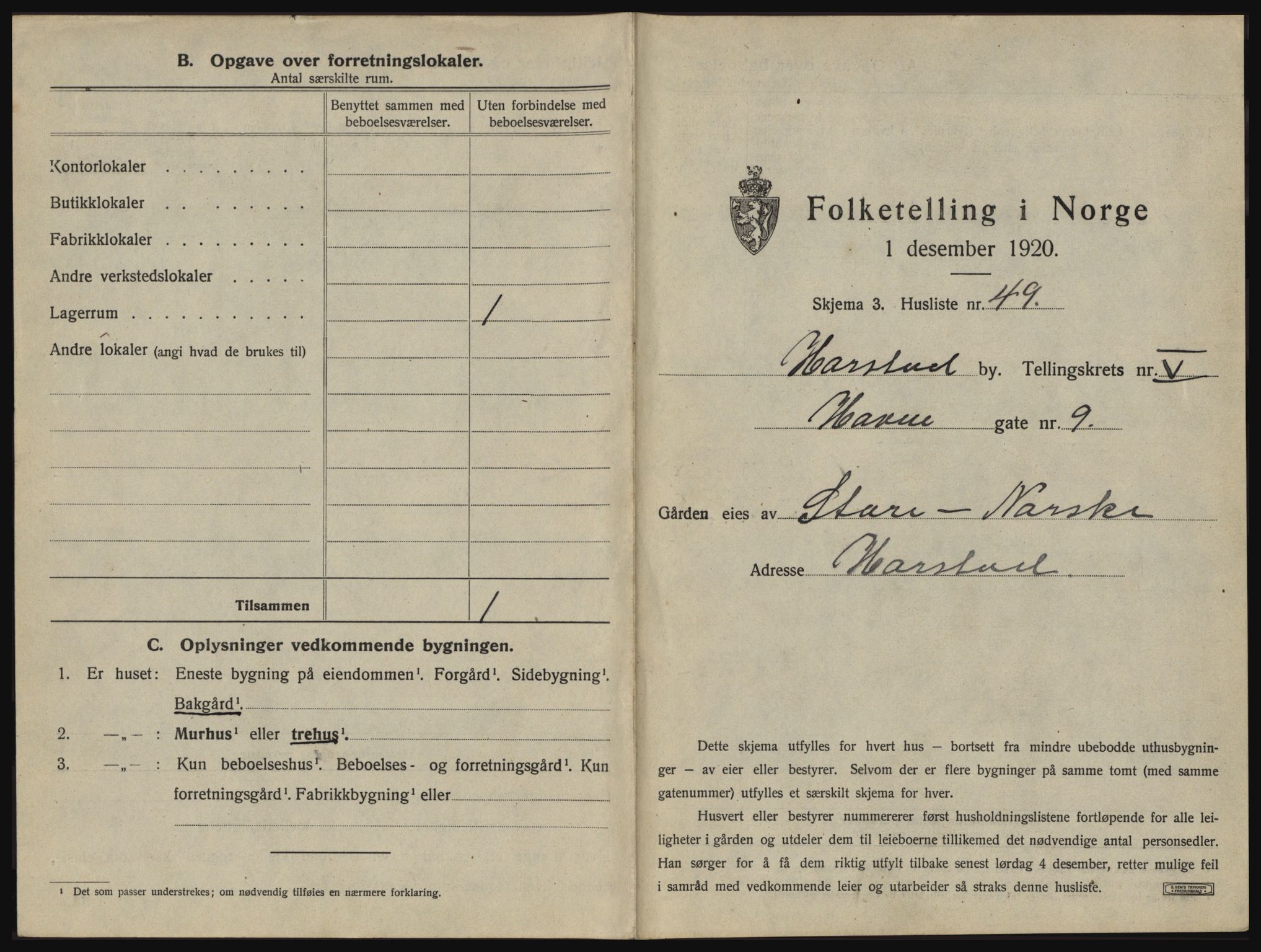 SATØ, 1920 census for Harstad, 1920, p. 611