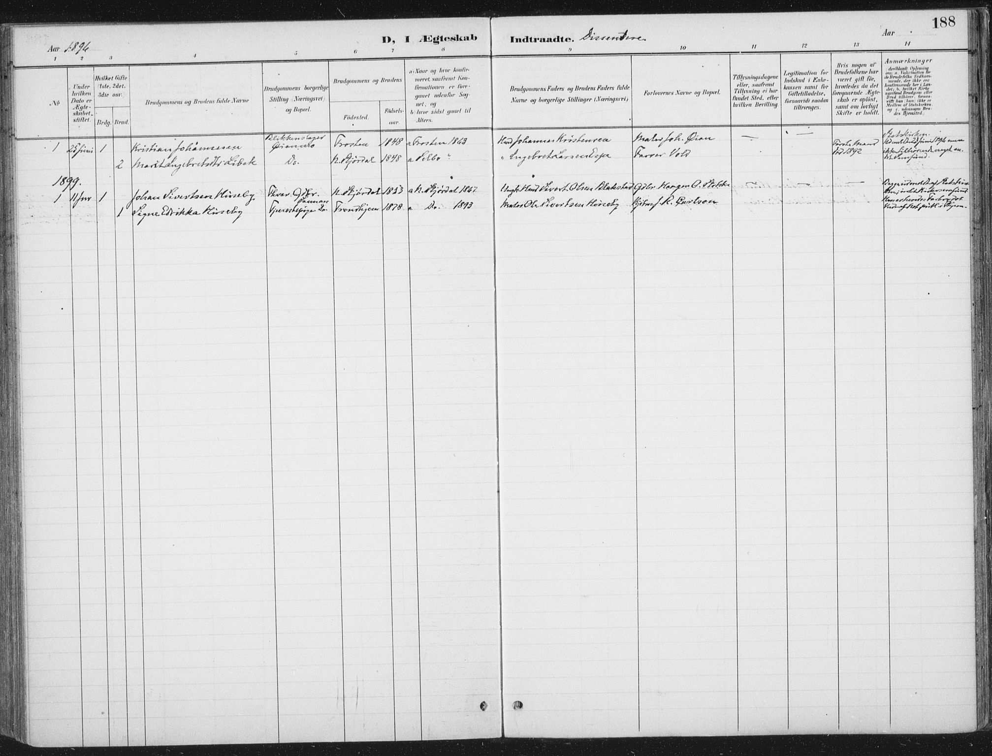 Ministerialprotokoller, klokkerbøker og fødselsregistre - Nord-Trøndelag, SAT/A-1458/709/L0082: Parish register (official) no. 709A22, 1896-1916, p. 188