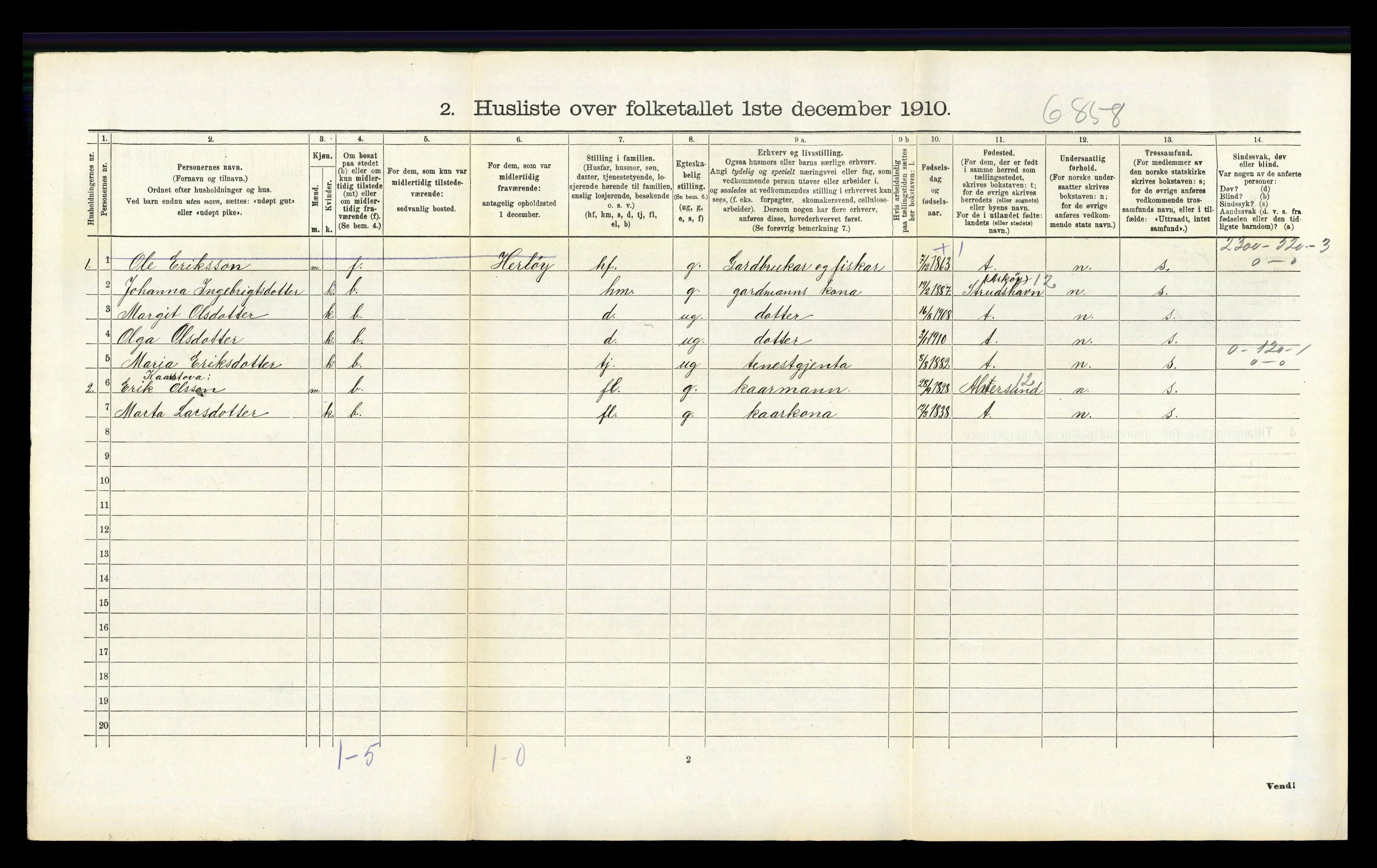 RA, 1910 census for Hamre, 1910, p. 133