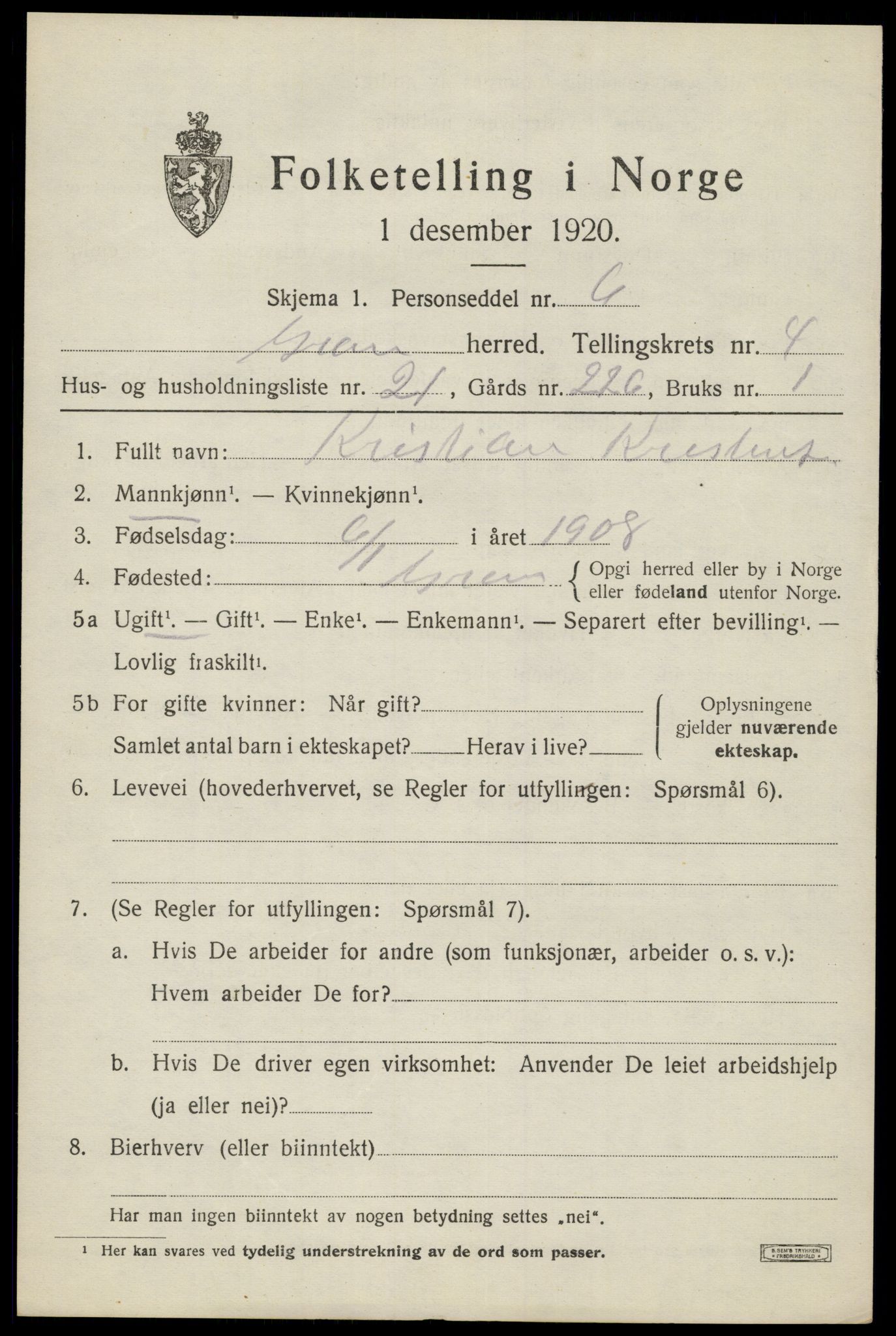 SAH, 1920 census for Gran, 1920, p. 6642