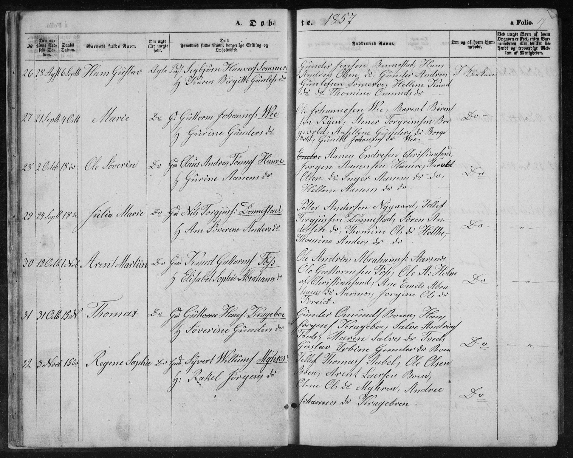 Tveit sokneprestkontor, AV/SAK-1111-0043/F/Fb/L0003: Parish register (copy) no. B 3, 1854-1886, p. 17