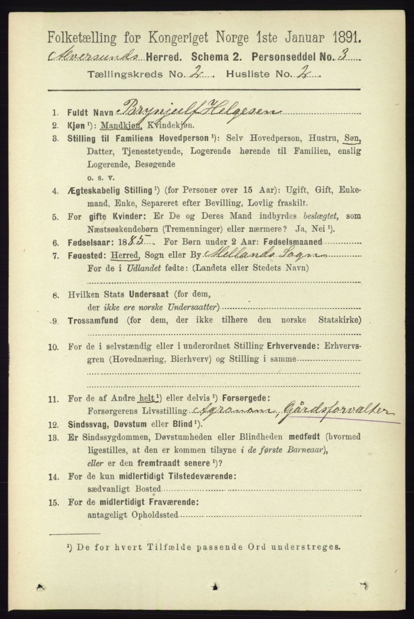 RA, 1891 census for 1257 Alversund, 1891, p. 464