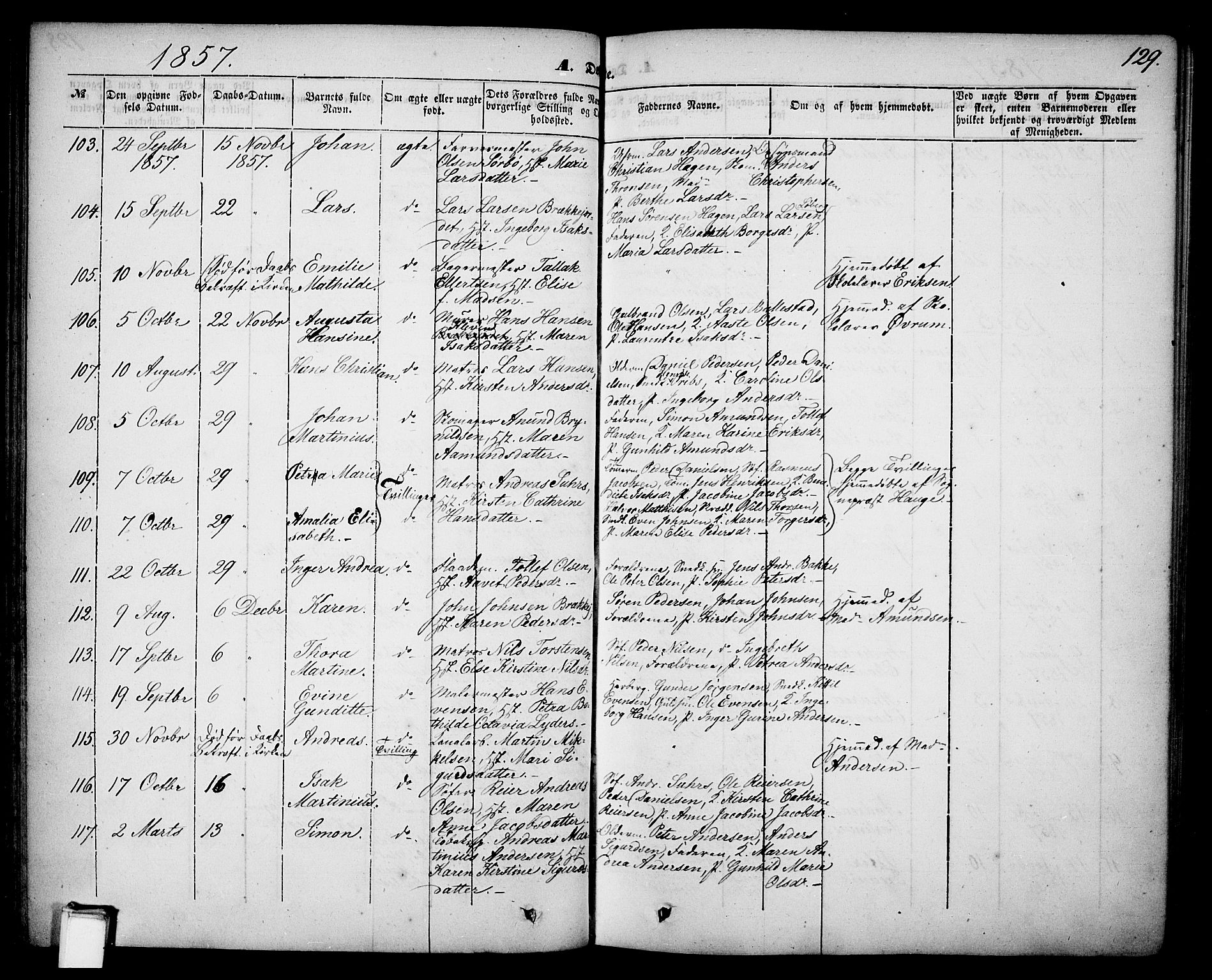 Skien kirkebøker, AV/SAKO-A-302/G/Ga/L0004: Parish register (copy) no. 4, 1843-1867, p. 129