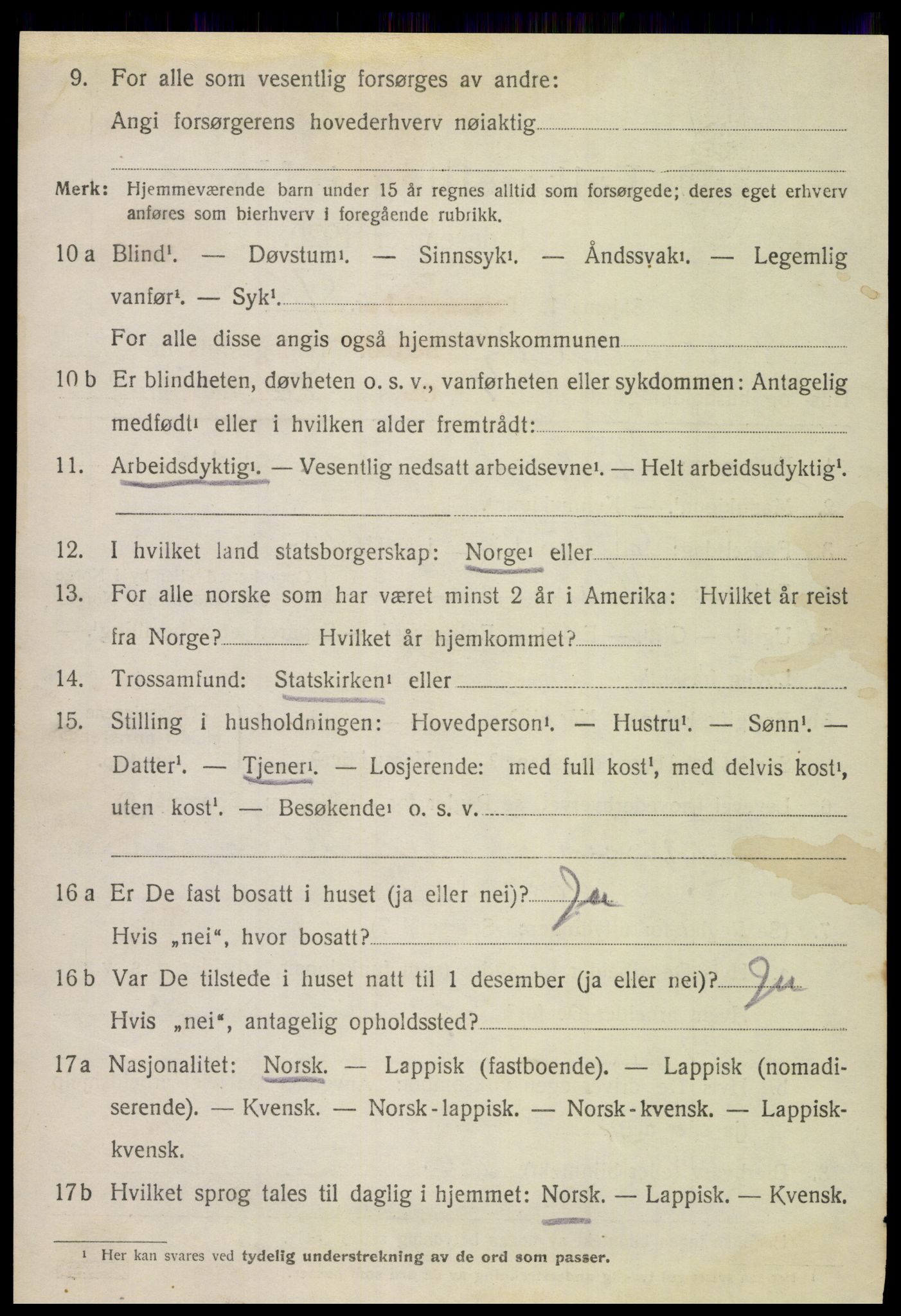 SAT, 1920 census for Hamarøy, 1920, p. 2109