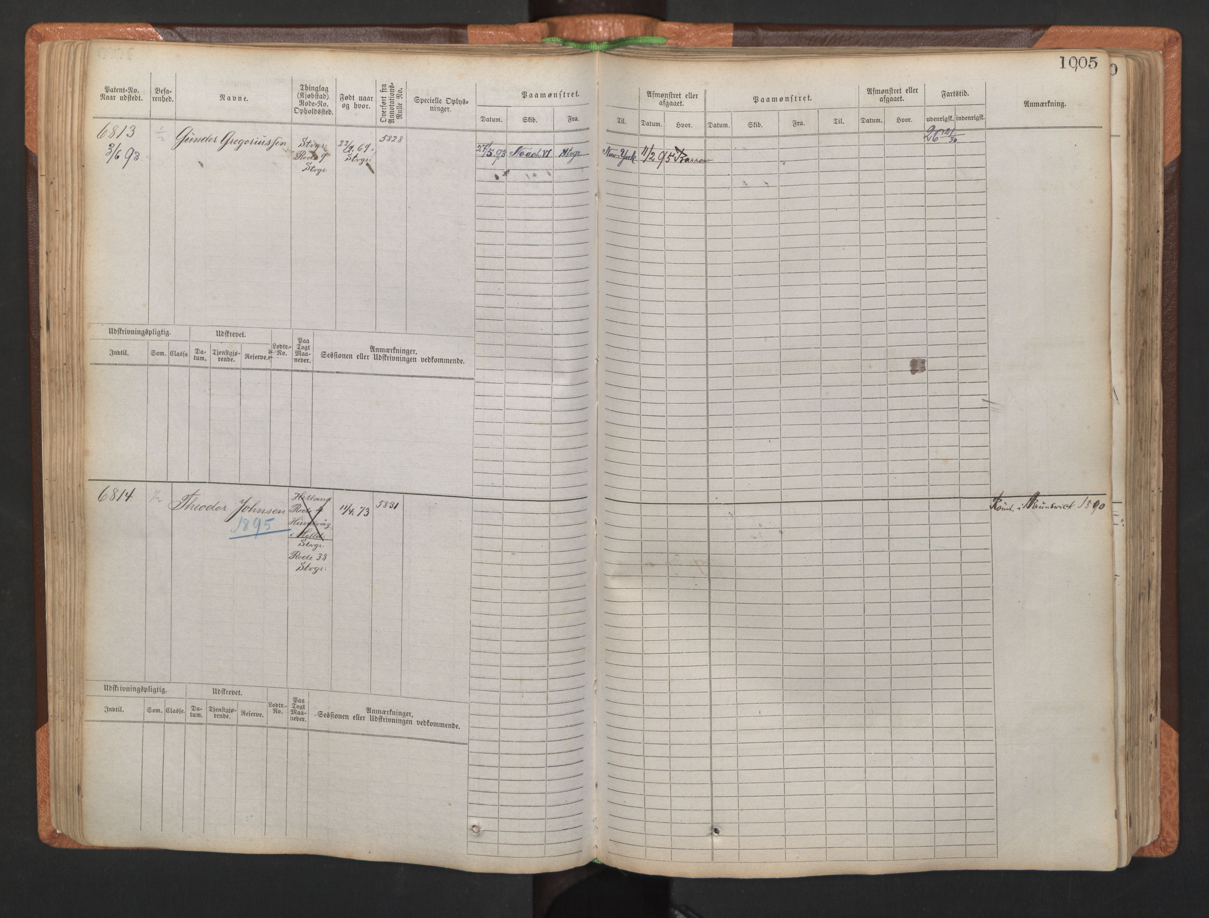 Stavanger sjømannskontor, AV/SAST-A-102006/F/Fb/Fbb/L0011: Sjøfartshovedrulle, patentnr. 6607-7206 (del 2), 1887-1896, p. 108