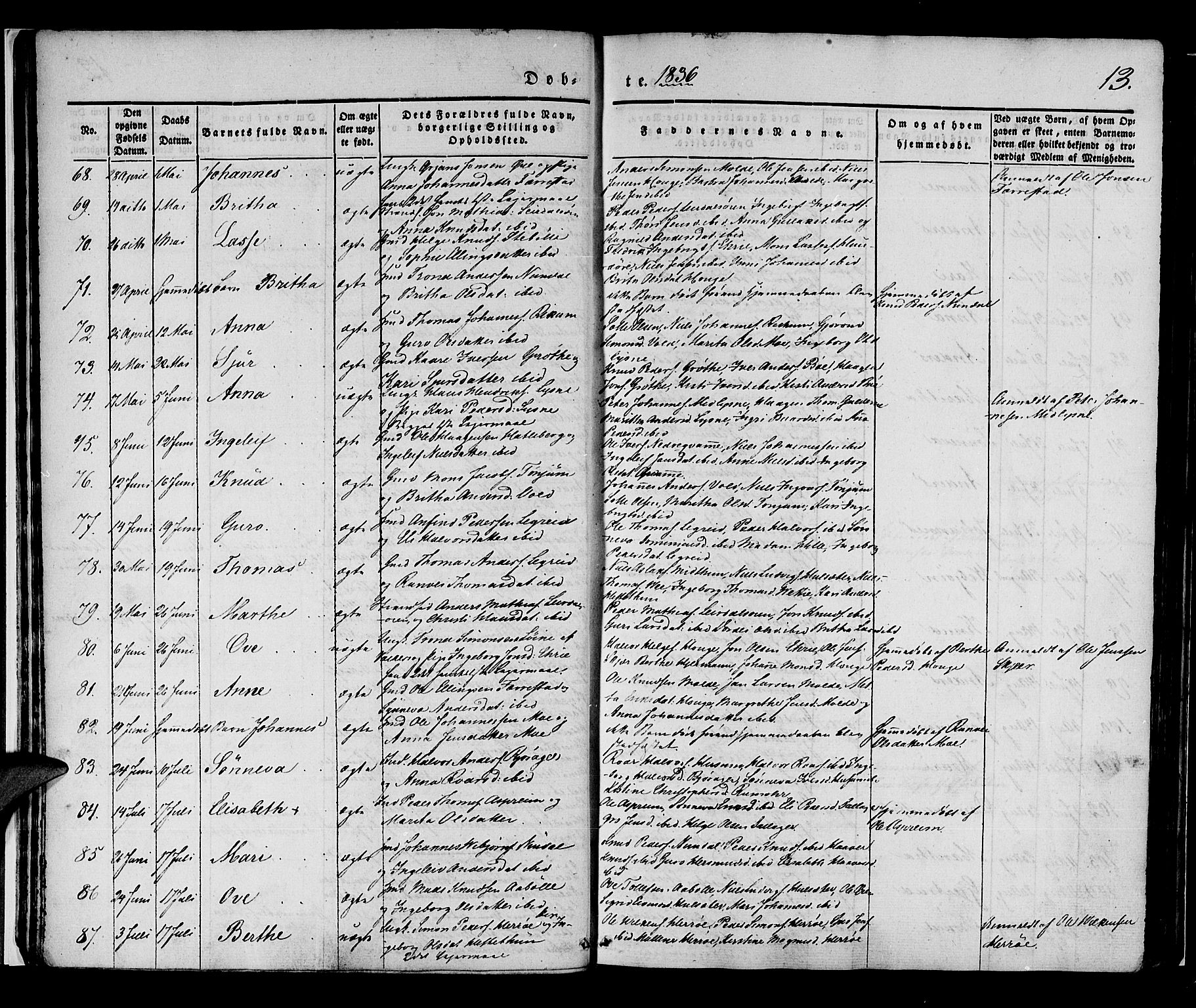 Lærdal sokneprestembete, AV/SAB-A-81201: Parish register (official) no. A 6, 1835-1849, p. 13