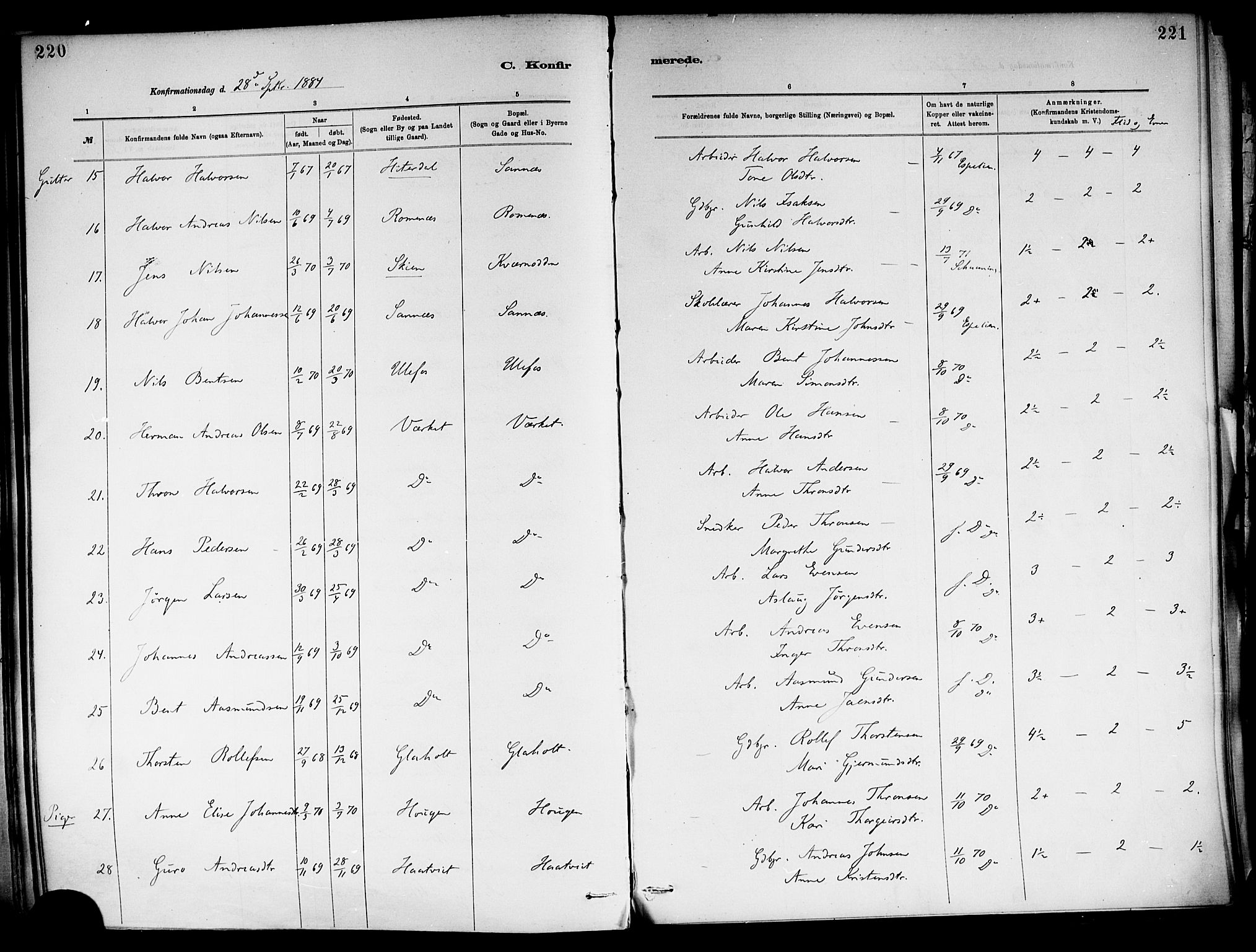 Holla kirkebøker, SAKO/A-272/F/Fa/L0008: Parish register (official) no. 8, 1882-1897, p. 220