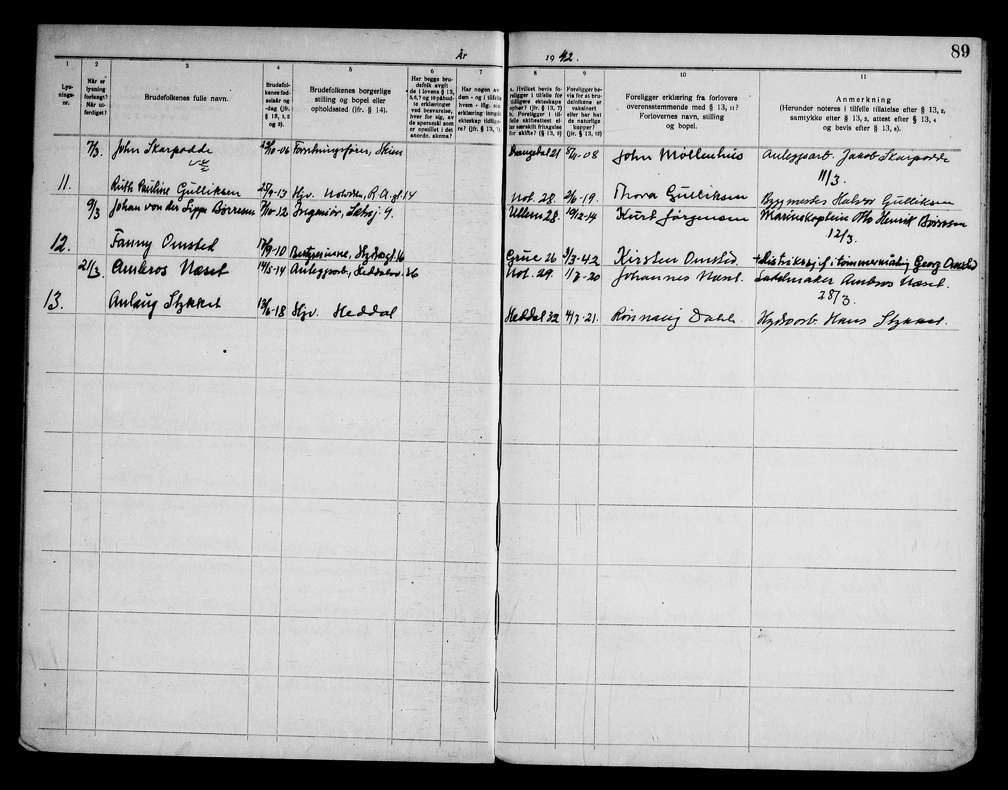Notodden kirkebøker, SAKO/A-290/H/Ha/L0001: Banns register no. 1, 1919-1945, p. 89