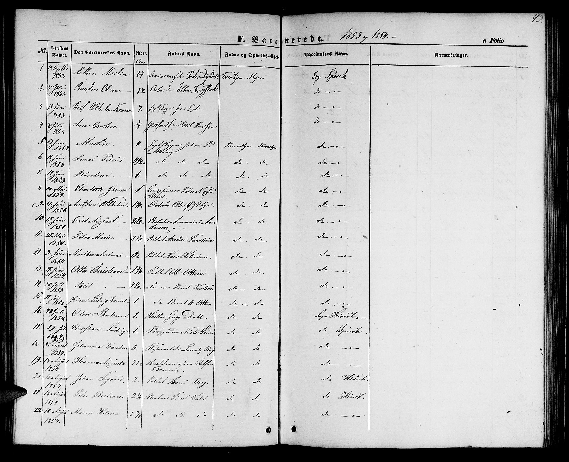Ministerialprotokoller, klokkerbøker og fødselsregistre - Sør-Trøndelag, SAT/A-1456/602/L0113: Parish register (official) no. 602A11, 1849-1861, p. 93