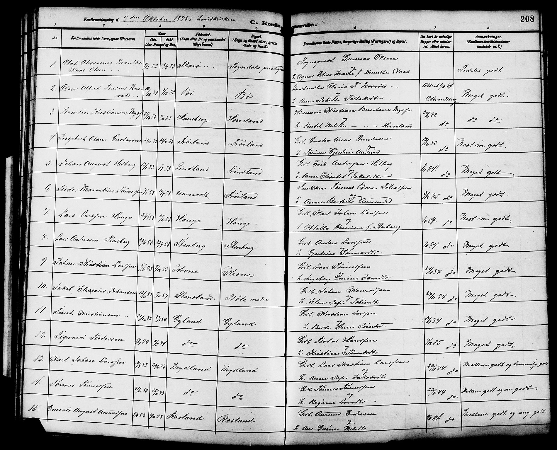 Sokndal sokneprestkontor, SAST/A-101808: Parish register (copy) no. B 6, 1892-1907, p. 208