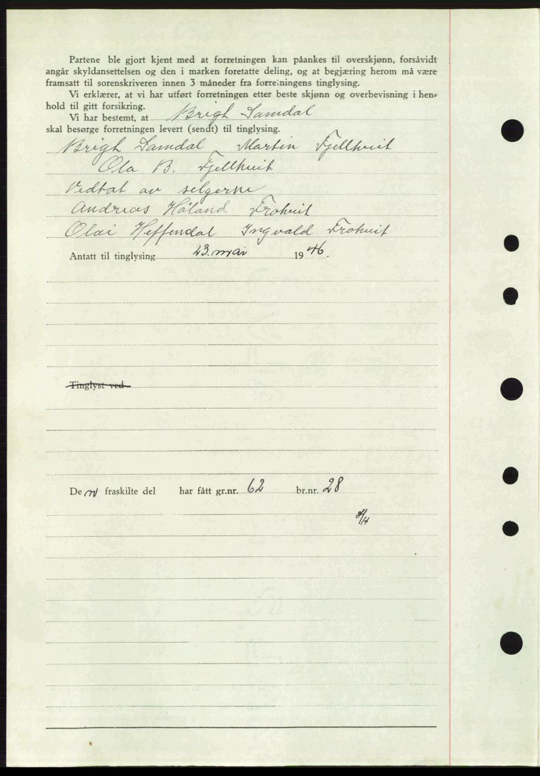 Midhordland sorenskriveri, SAB/A-3001/1/G/Gb/Gbj/L0022: Mortgage book no. A41-43, 1946-1946, Diary no: : 2090/1946