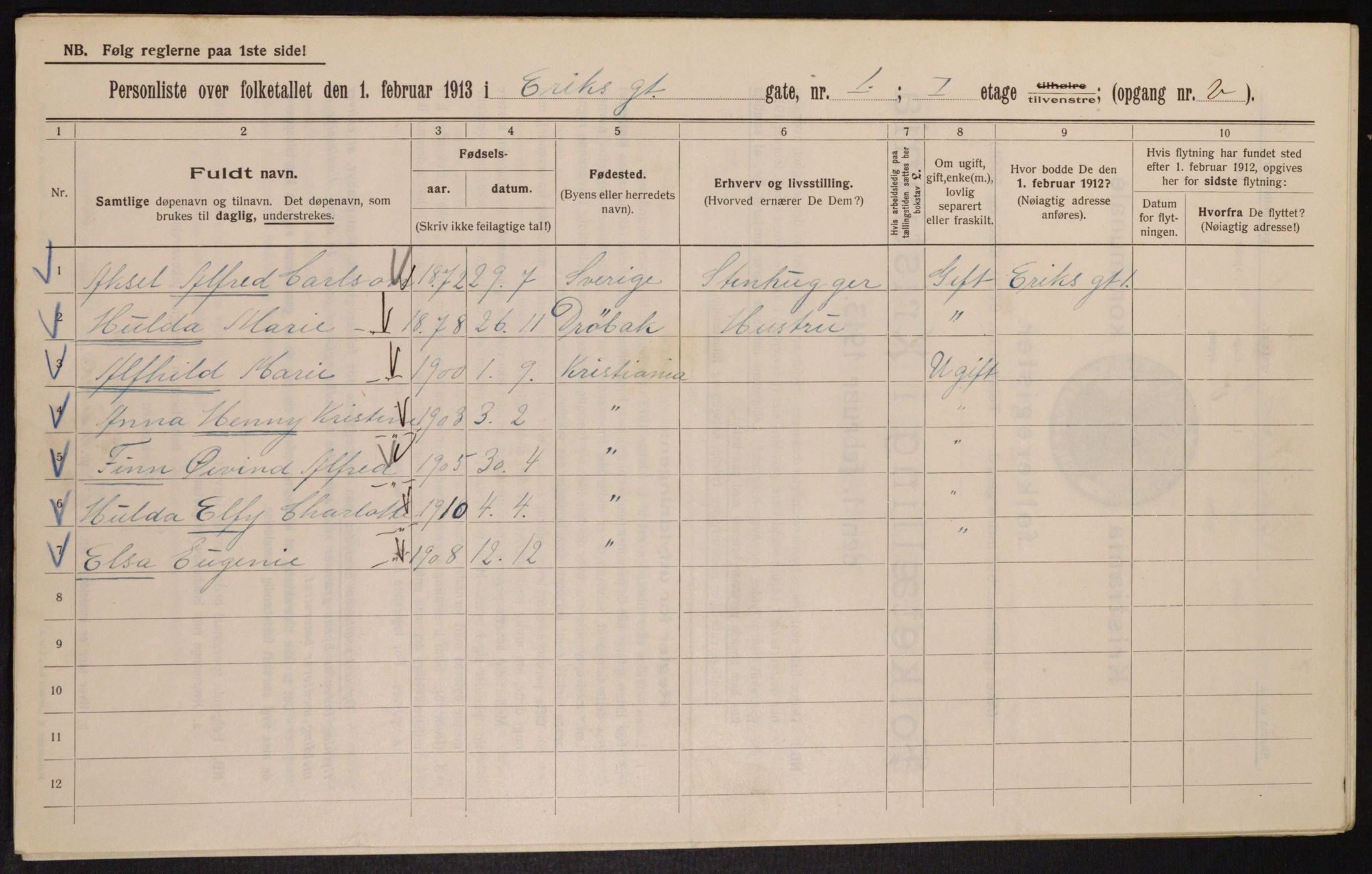 OBA, Municipal Census 1913 for Kristiania, 1913, p. 19648