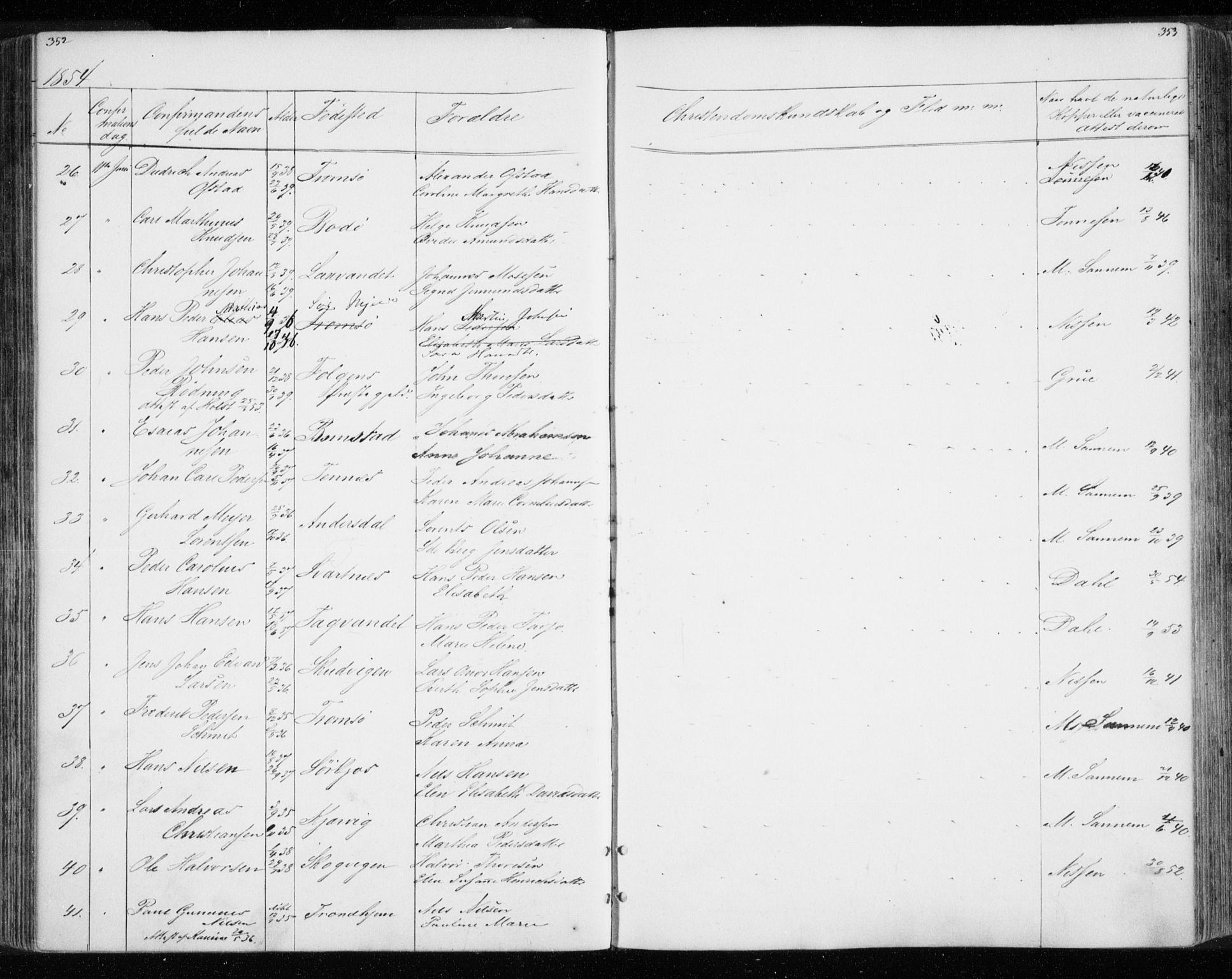 Tromsø sokneprestkontor/stiftsprosti/domprosti, AV/SATØ-S-1343/G/Gb/L0005klokker: Parish register (copy) no. 5, 1846-1857, p. 352-353