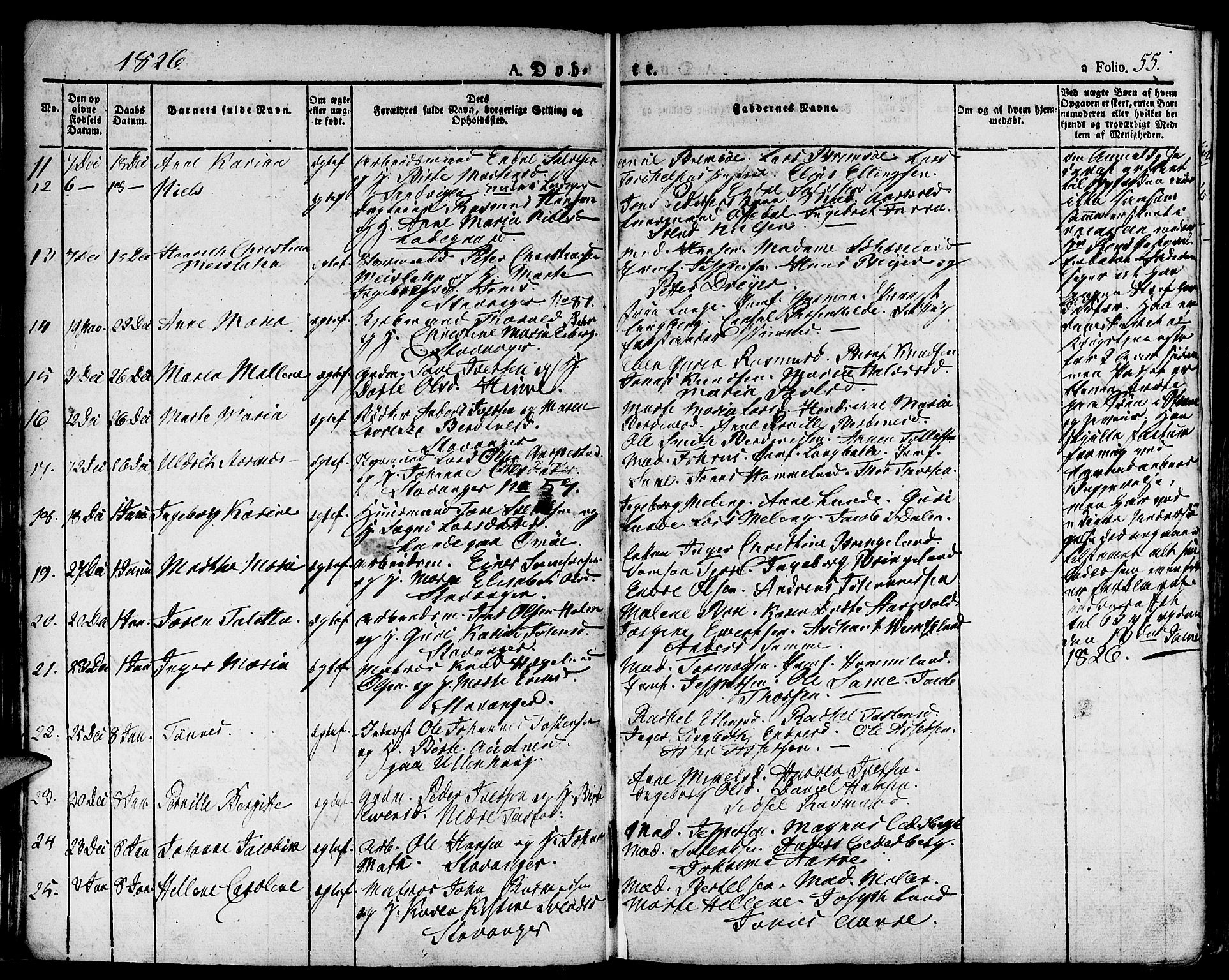 Domkirken sokneprestkontor, SAST/A-101812/001/30/30BA/L0009: Parish register (official) no. A 9, 1821-1832, p. 55