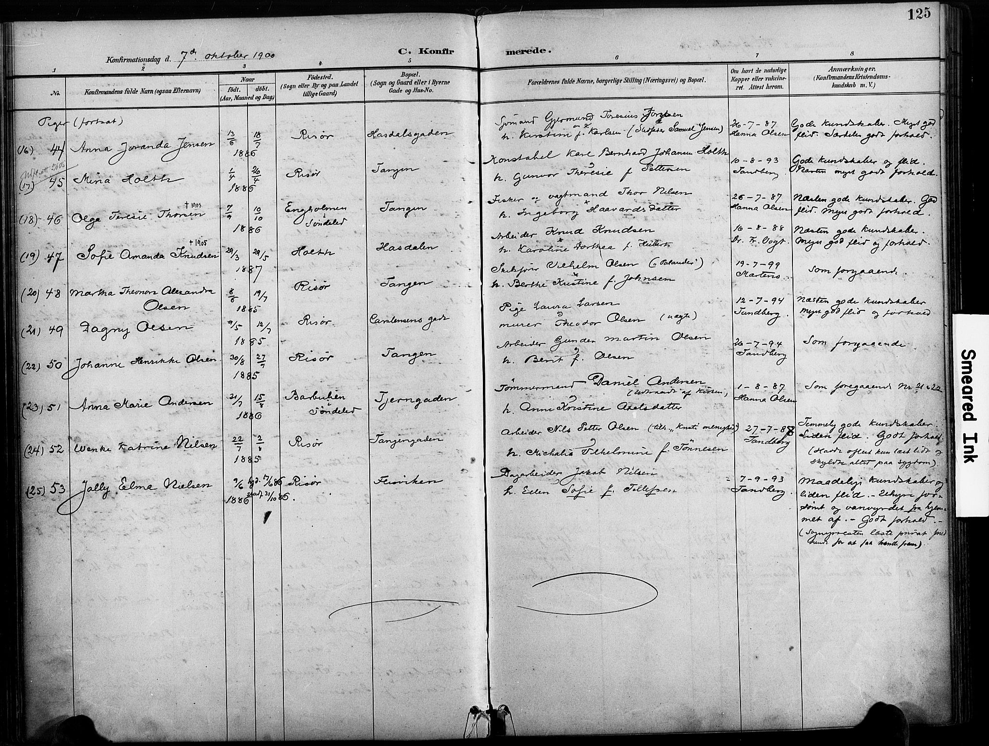 Risør sokneprestkontor, SAK/1111-0035/F/Fa/L0010: Parish register (official) no. A 10, 1896-1906, p. 125