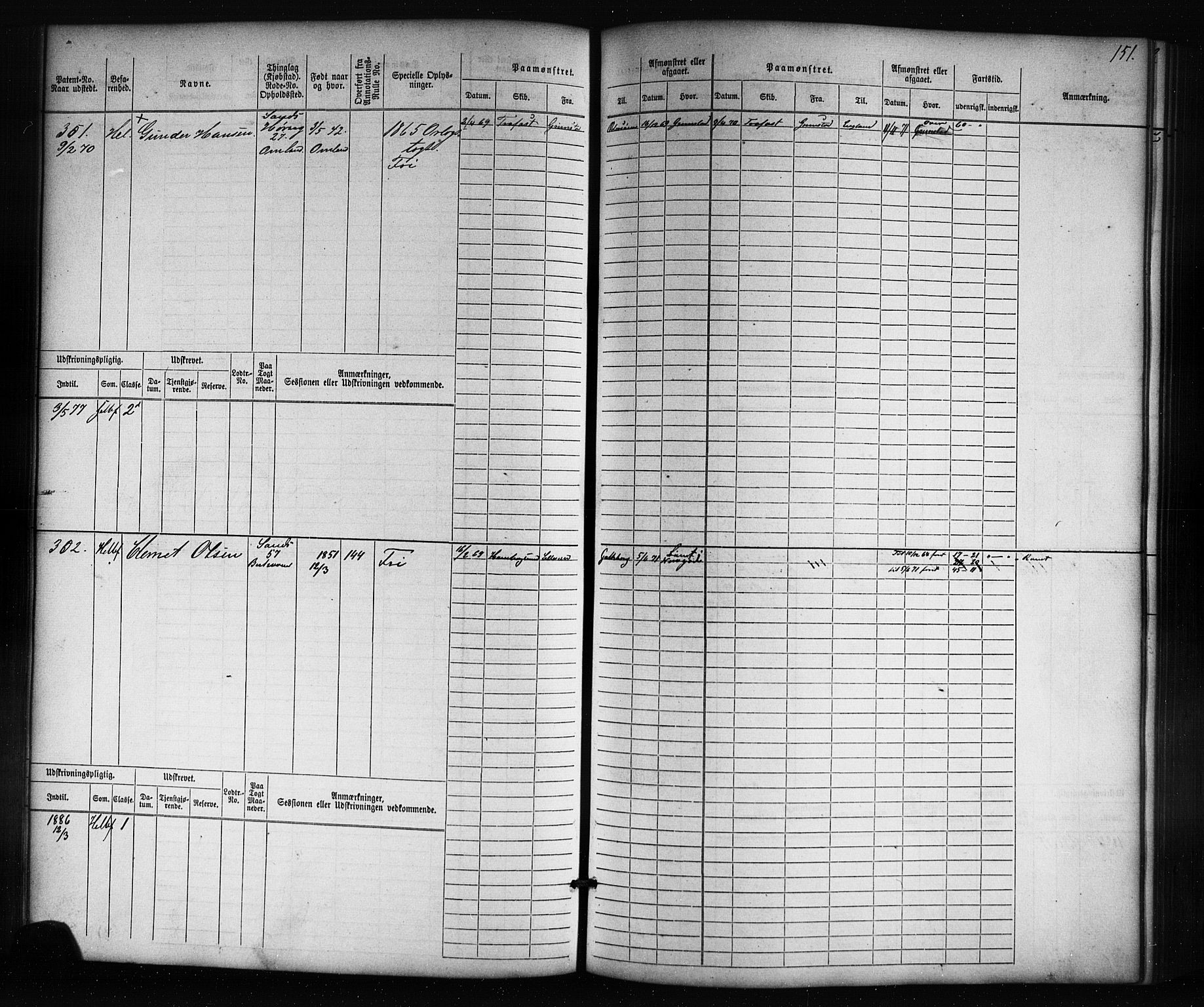 Lillesand mønstringskrets, SAK/2031-0014/F/Fb/L0002: Hovedrulle nr 1-770, W-11, 1866-1890, p. 153