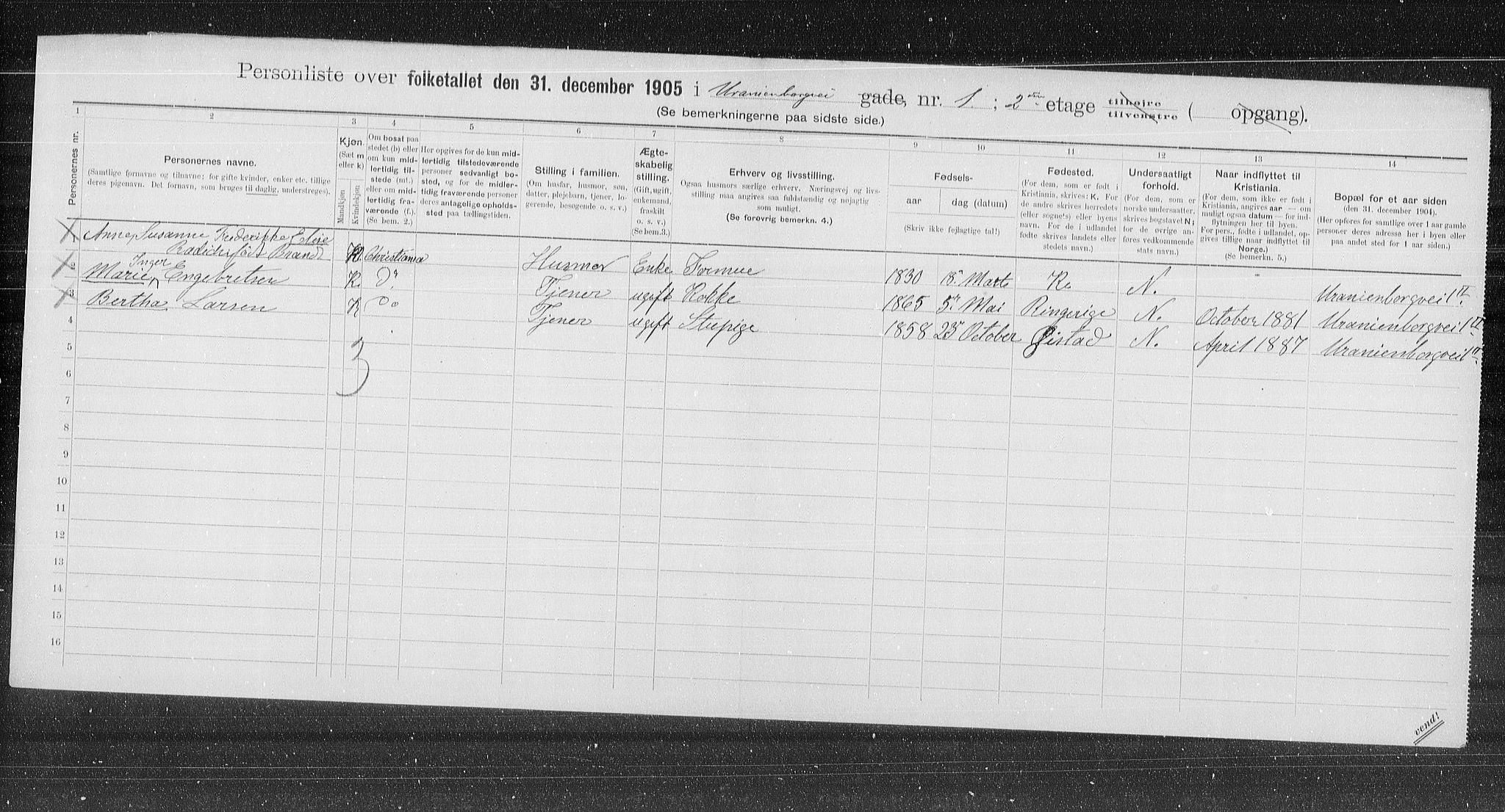 OBA, Municipal Census 1905 for Kristiania, 1905, p. 63210