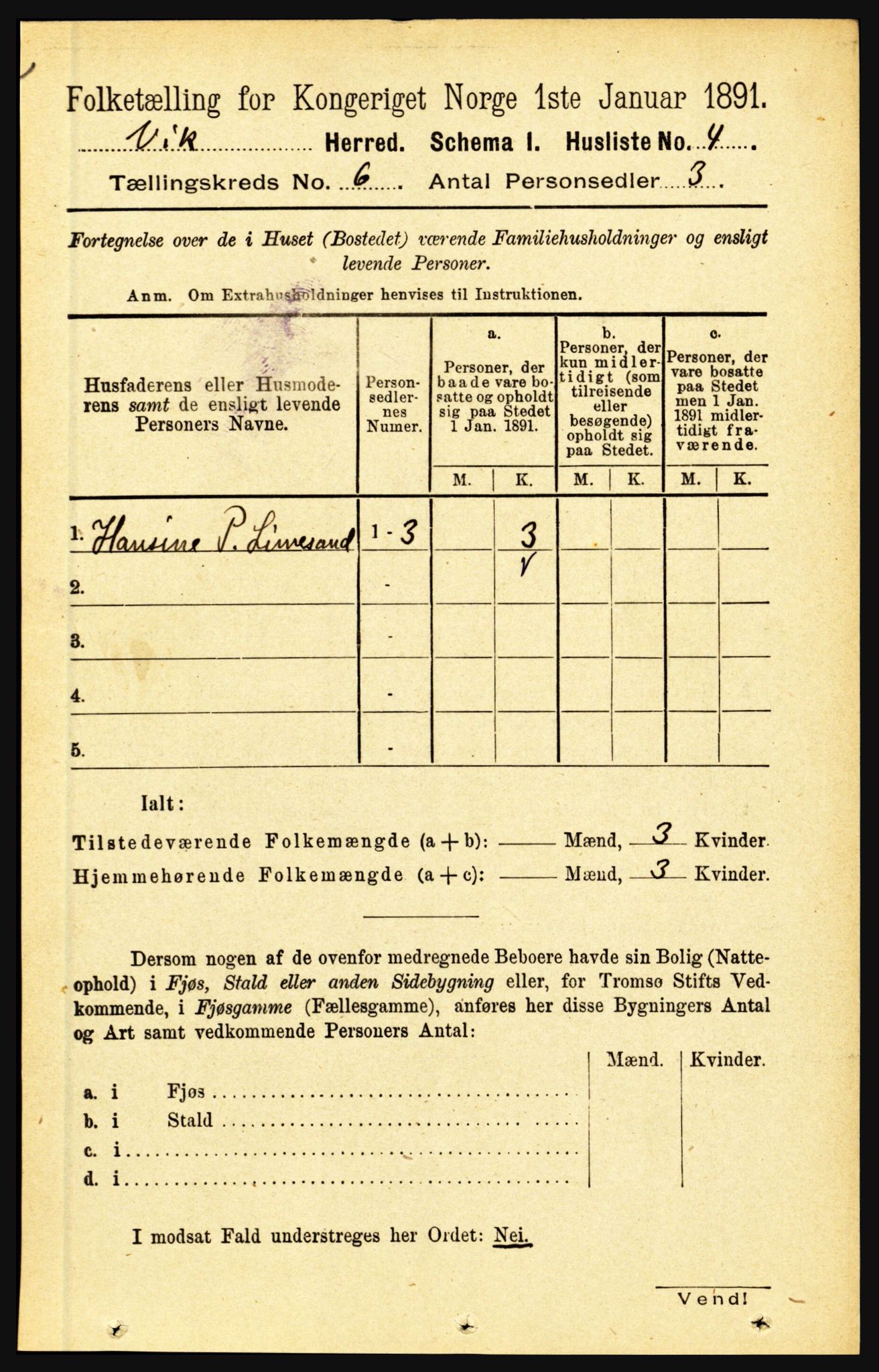 RA, 1891 census for 1417 Vik, 1891, p. 2758