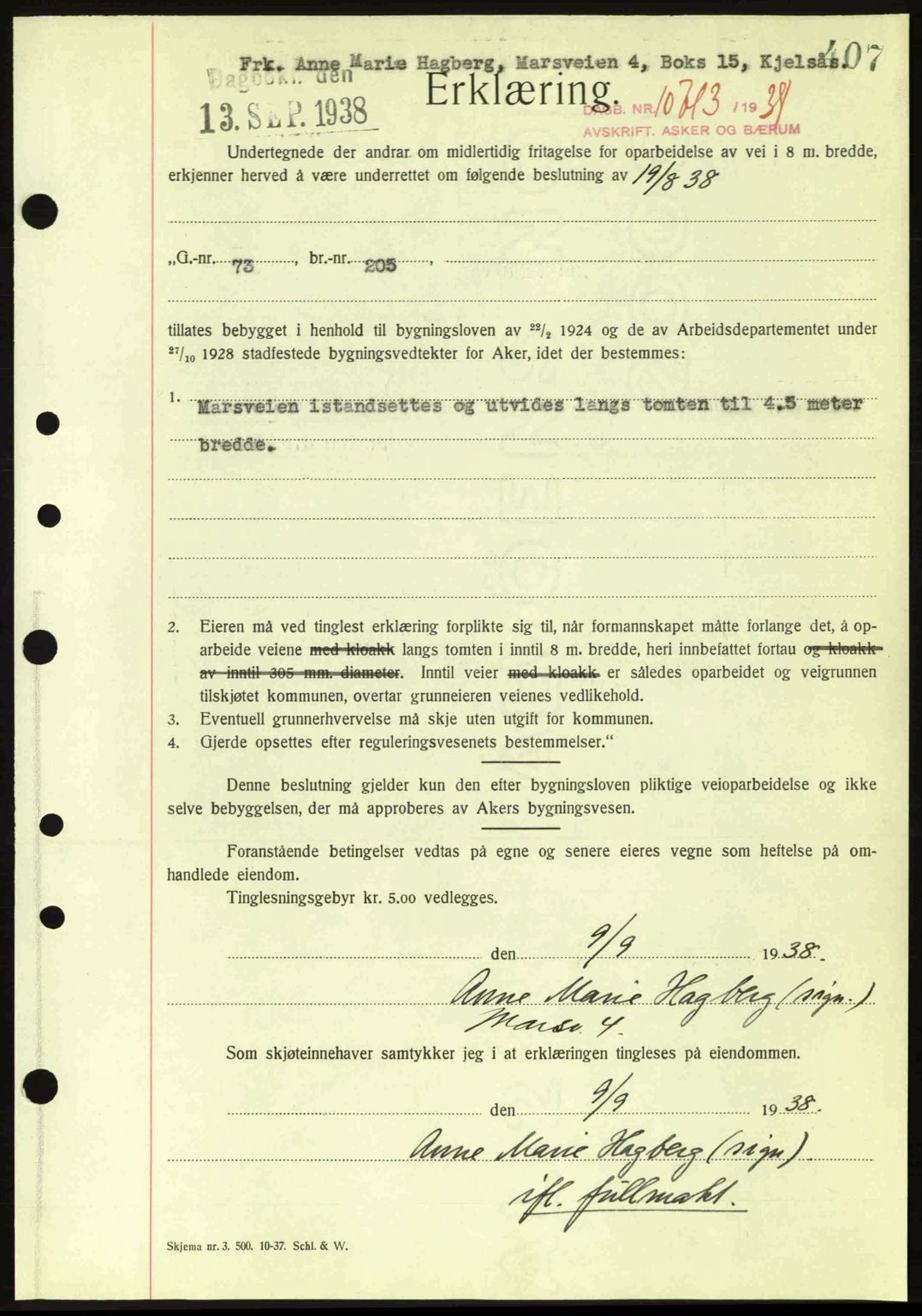 Aker herredsskriveri, SAO/A-10896/G/Gb/Gba/Gbab/L0025: Mortgage book no. A154-155, 1938-1938, Diary no: : 10713/1938