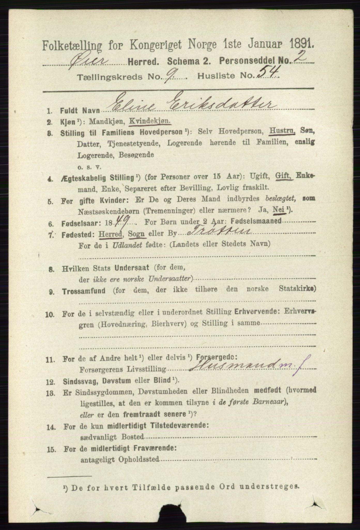 RA, 1891 census for 0521 Øyer, 1891, p. 3421