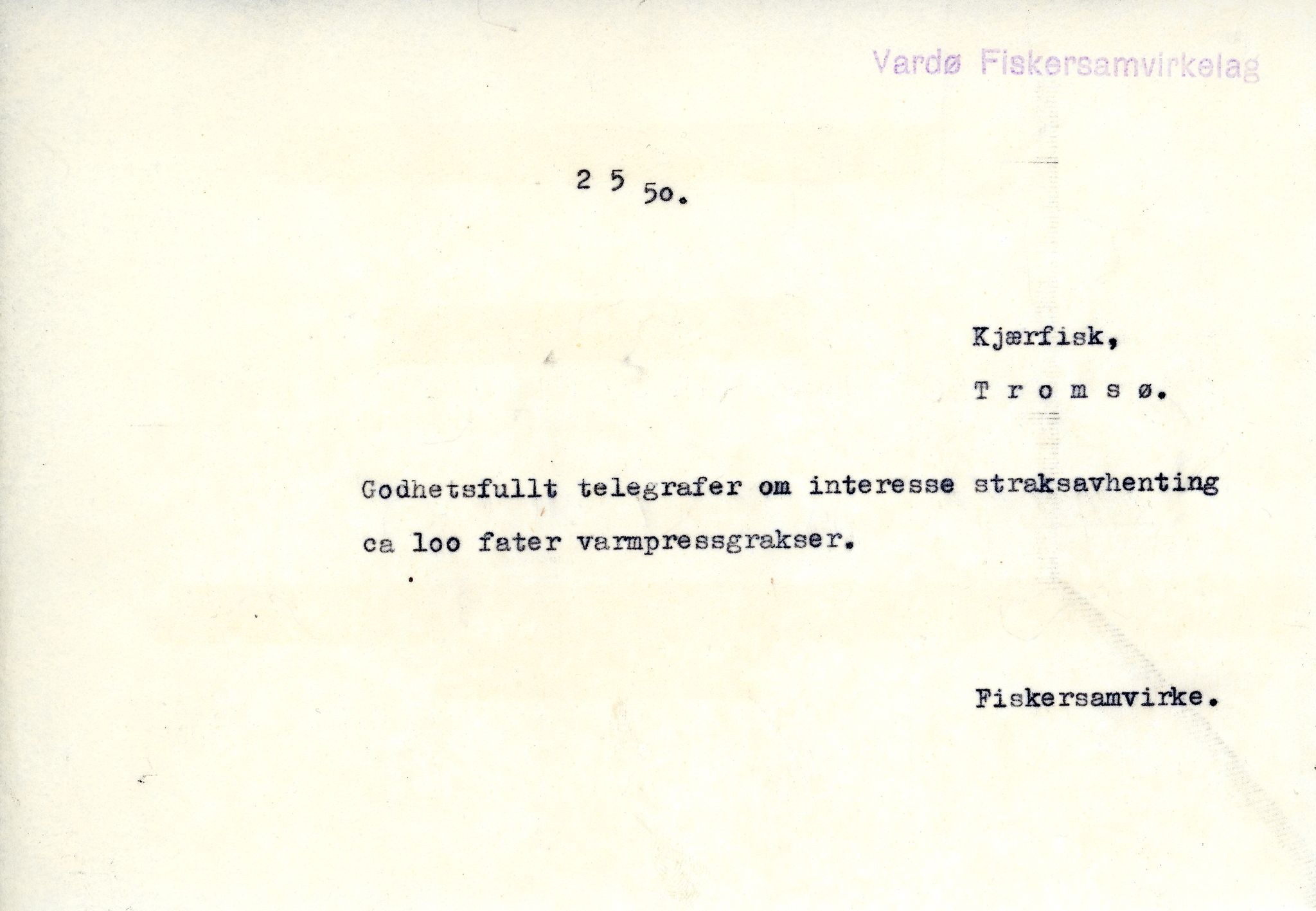 Vardø Fiskersamvirkelag, VAMU/A-0037/D/Da/L0003: Korrespondanse Fi-Kj, 1947-1950