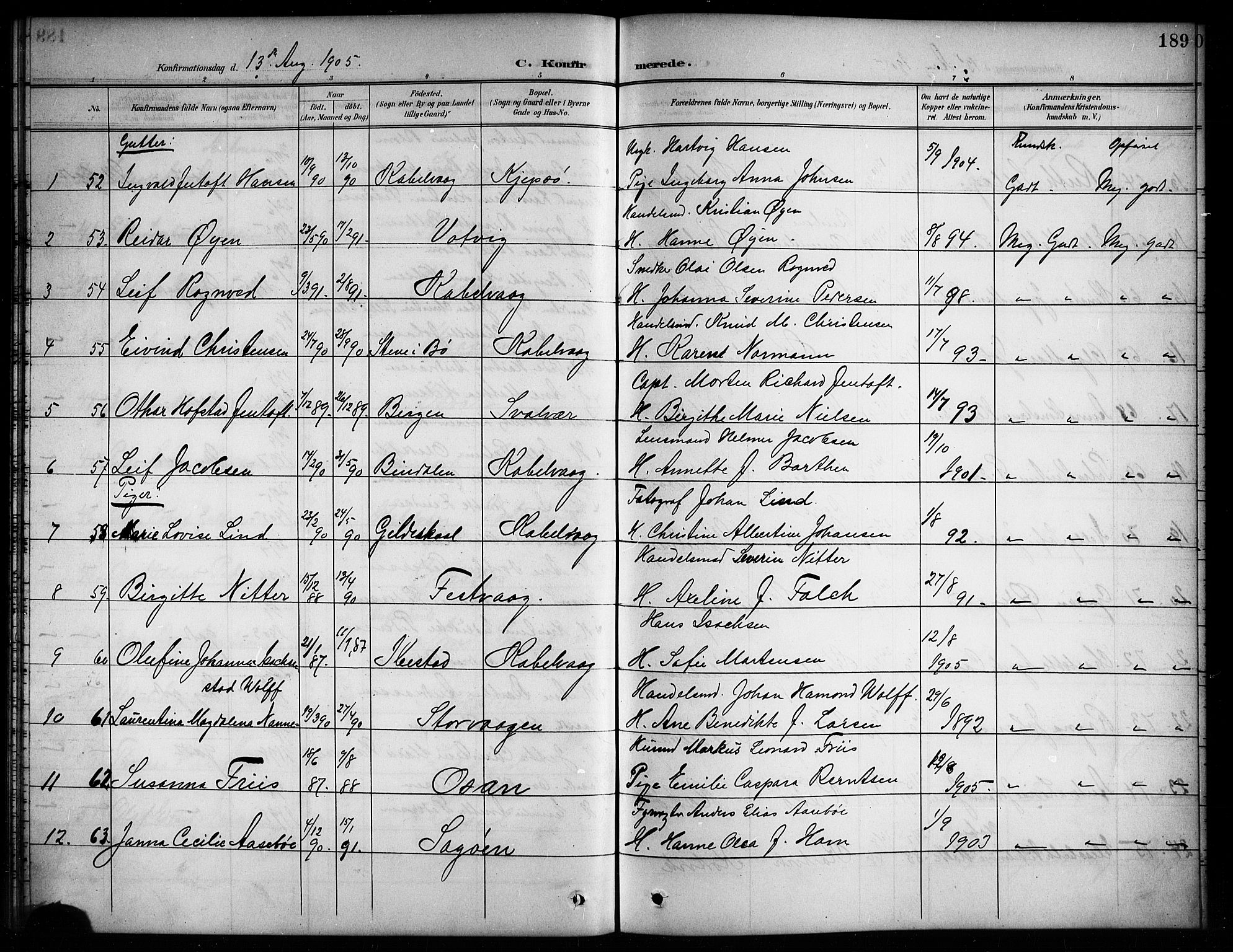 Ministerialprotokoller, klokkerbøker og fødselsregistre - Nordland, AV/SAT-A-1459/874/L1078: Parish register (copy) no. 874C07, 1900-1907, p. 189