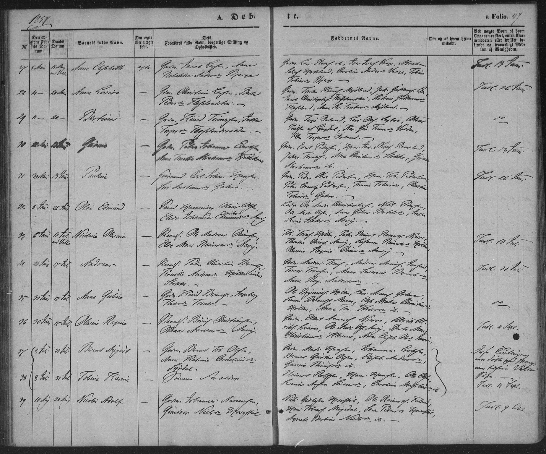 Sør-Audnedal sokneprestkontor, AV/SAK-1111-0039/F/Fa/Faa/L0002: Parish register (official) no. A 2, 1848-1867, p. 47