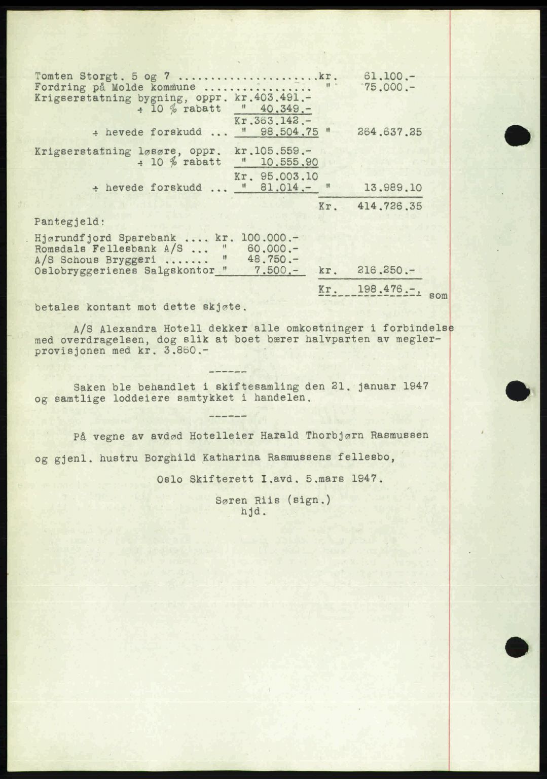 Romsdal sorenskriveri, SAT/A-4149/1/2/2C: Mortgage book no. A22, 1947-1947, Diary no: : 618/1947