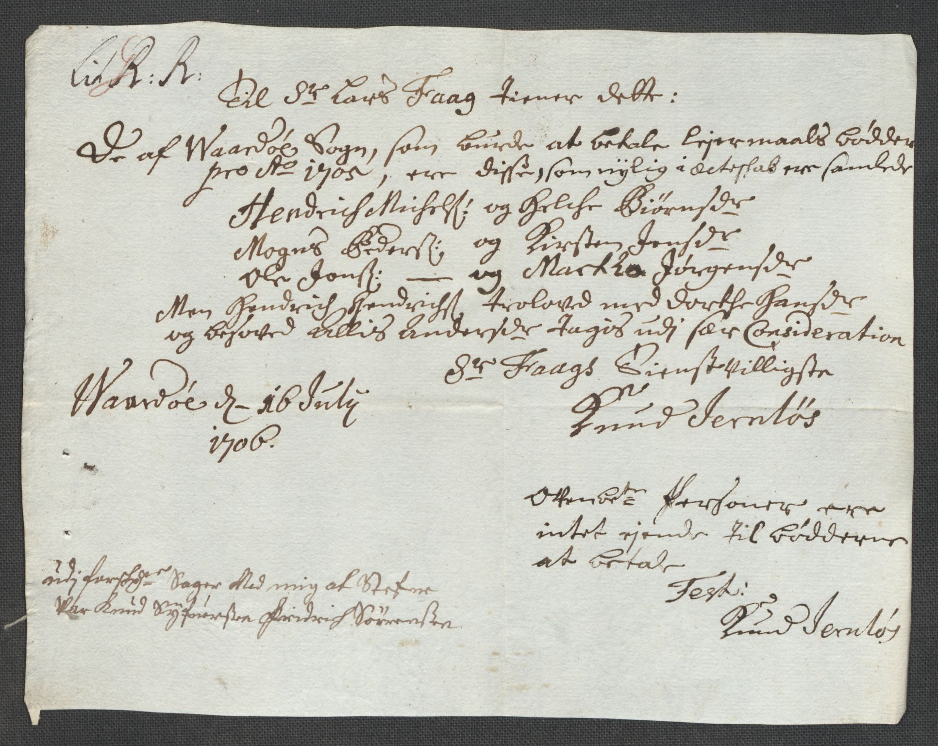 Rentekammeret inntil 1814, Reviderte regnskaper, Fogderegnskap, AV/RA-EA-4092/R69/L4853: Fogderegnskap Finnmark/Vardøhus, 1705-1706, p. 244