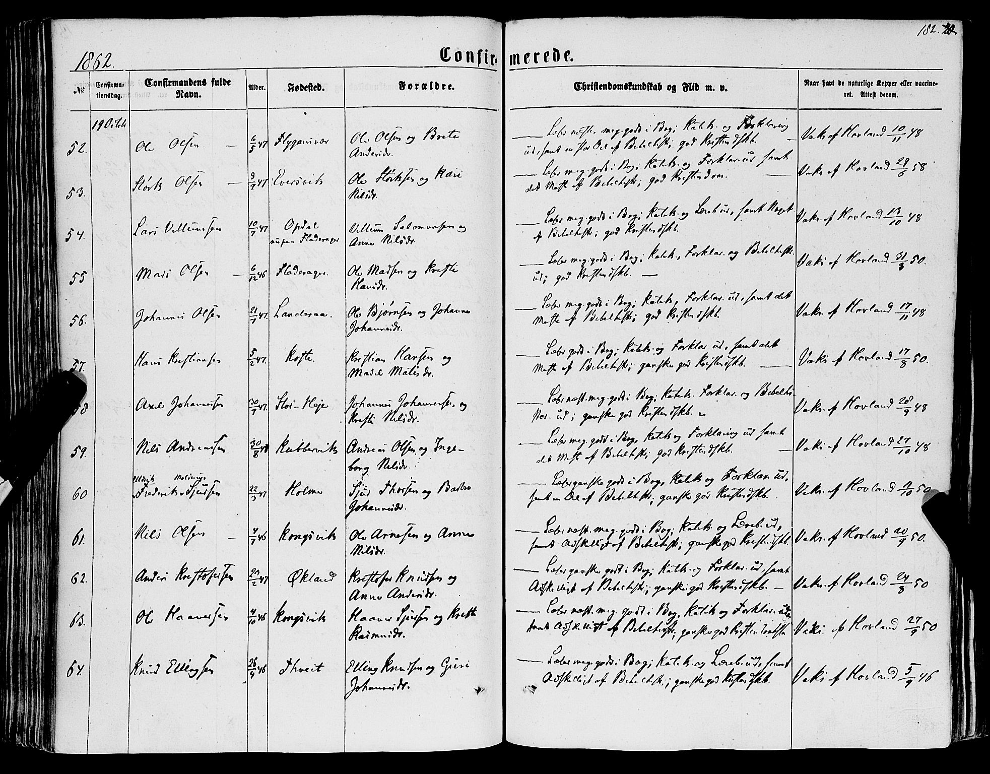 Tysnes sokneprestembete, SAB/A-78601/H/Haa: Parish register (official) no. A 11, 1860-1871, p. 182