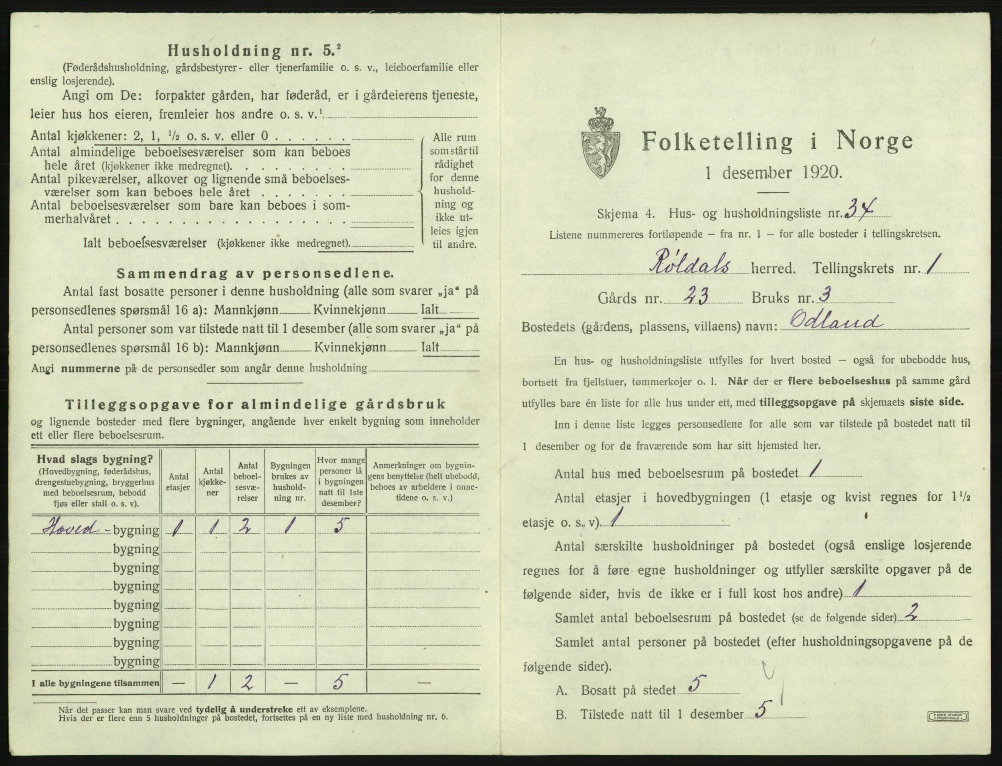 SAB, 1920 census for Røldal, 1920, p. 81