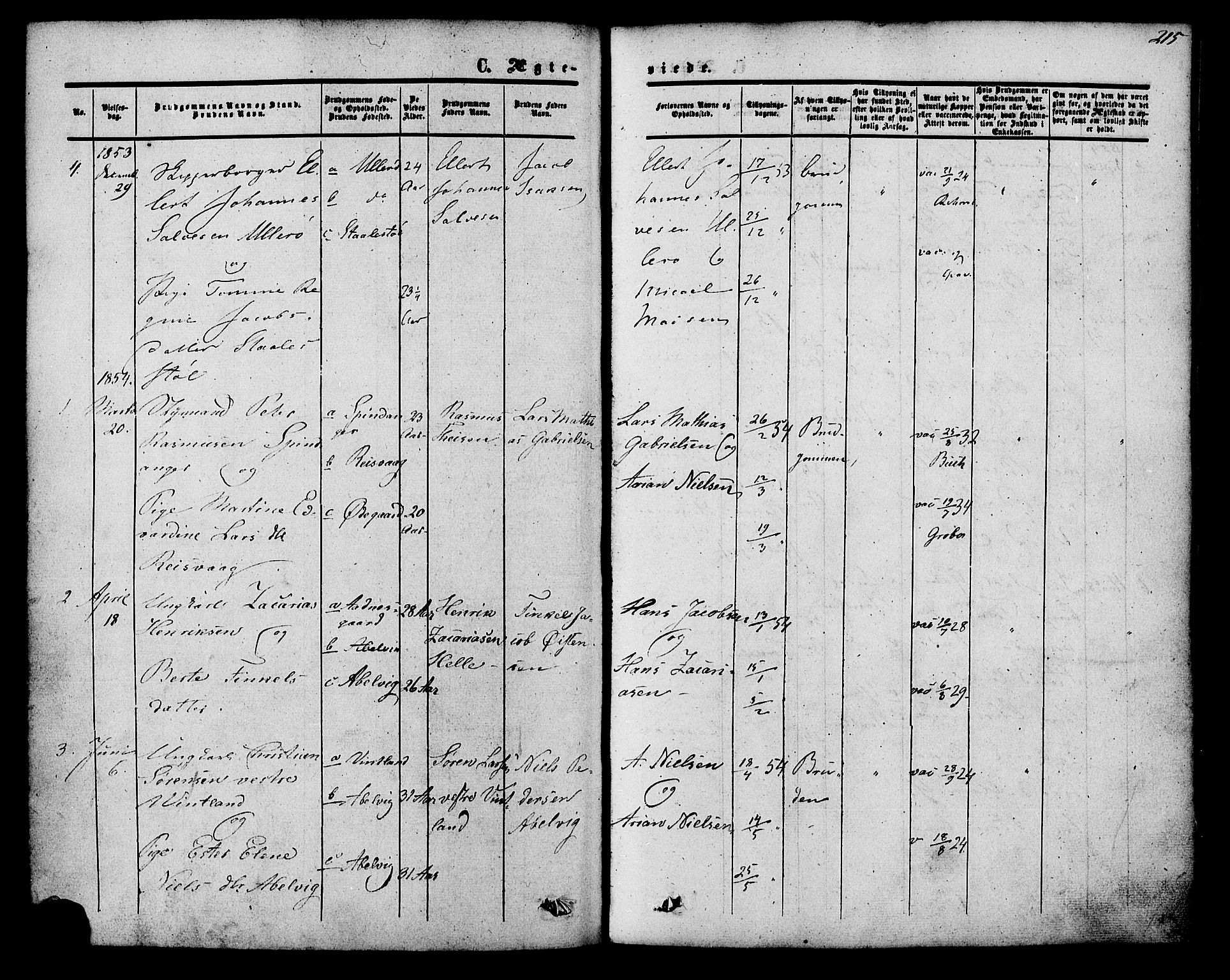 Herad sokneprestkontor, SAK/1111-0018/F/Fa/Fab/L0004: Parish register (official) no. A 4, 1853-1885, p. 215