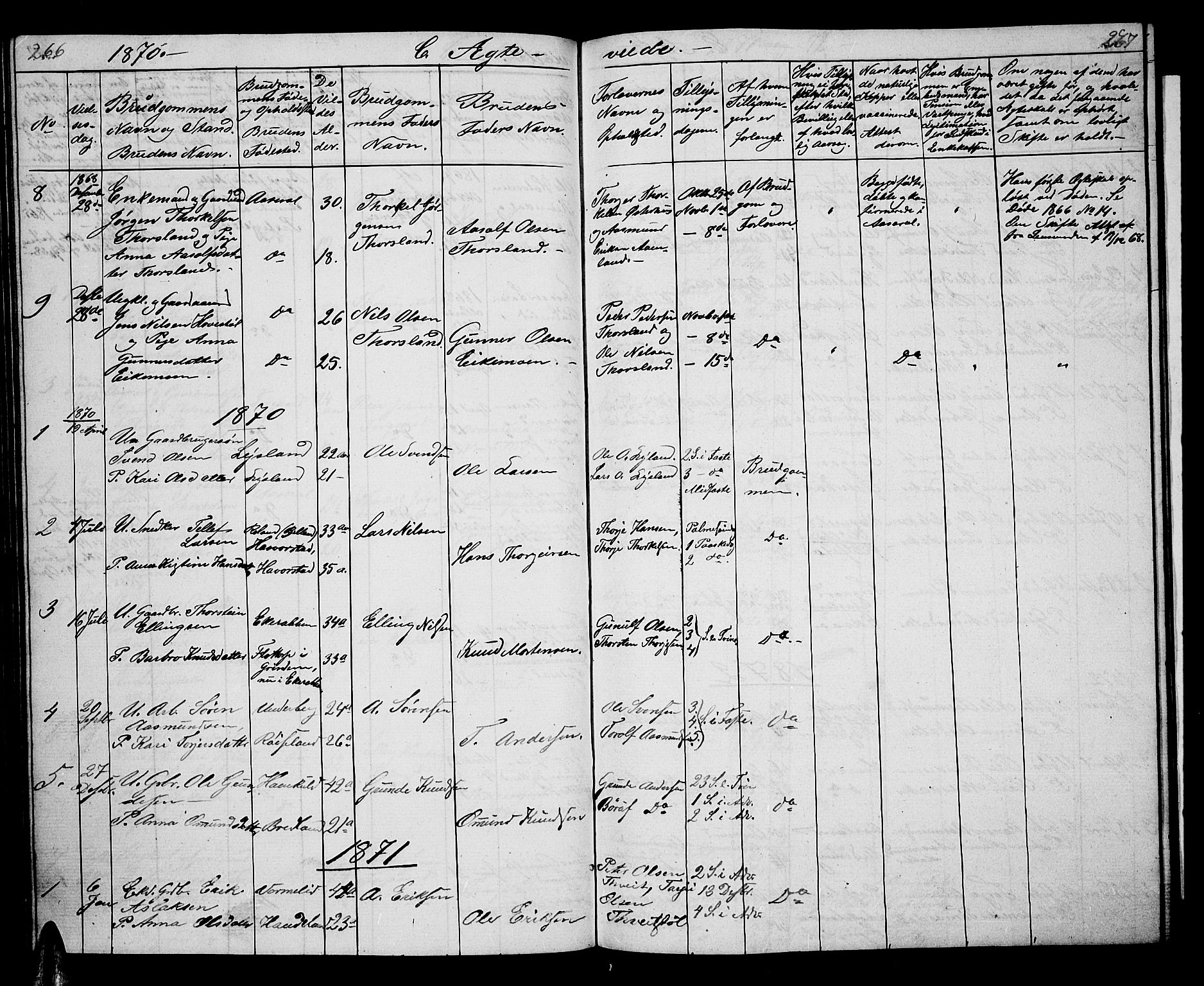 Åseral sokneprestkontor, AV/SAK-1111-0051/F/Fb/L0001: Parish register (copy) no. B 1, 1856-1877, p. 266-267