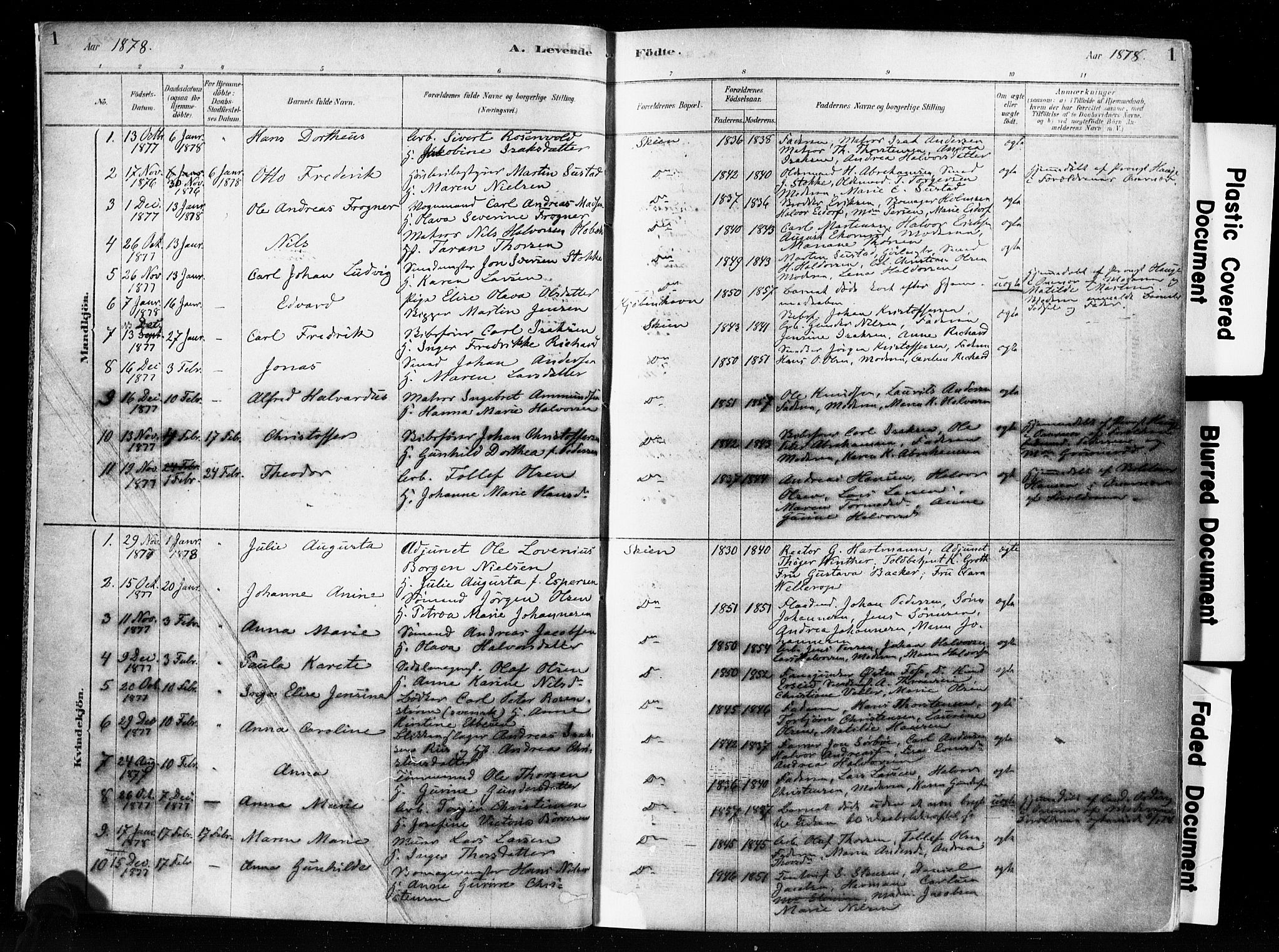 Skien kirkebøker, SAKO/A-302/F/Fa/L0009: Parish register (official) no. 9, 1878-1890, p. 1