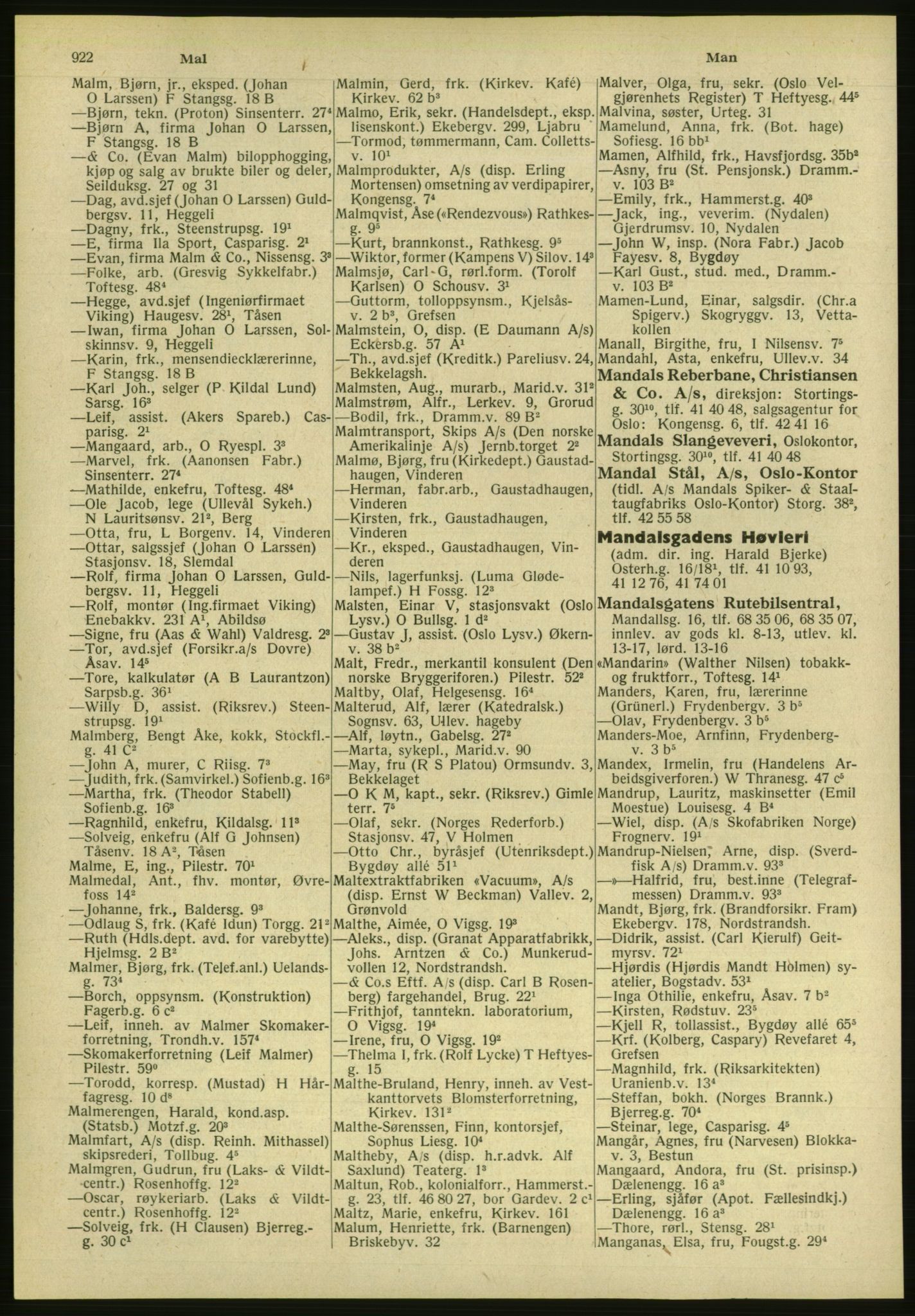 Kristiania/Oslo adressebok, PUBL/-, 1951, p. 922