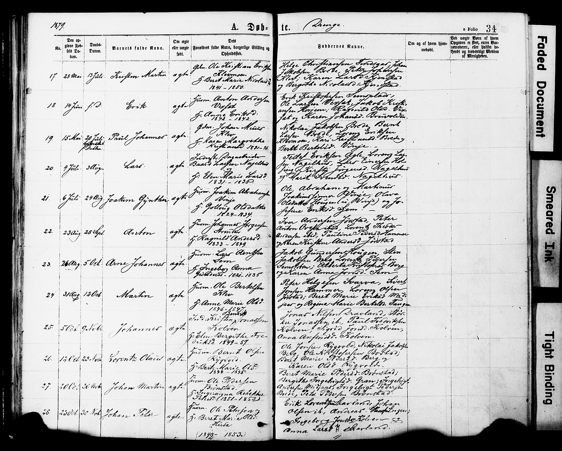 Ministerialprotokoller, klokkerbøker og fødselsregistre - Nord-Trøndelag, SAT/A-1458/749/L0473: Parish register (official) no. 749A07, 1873-1887, p. 34