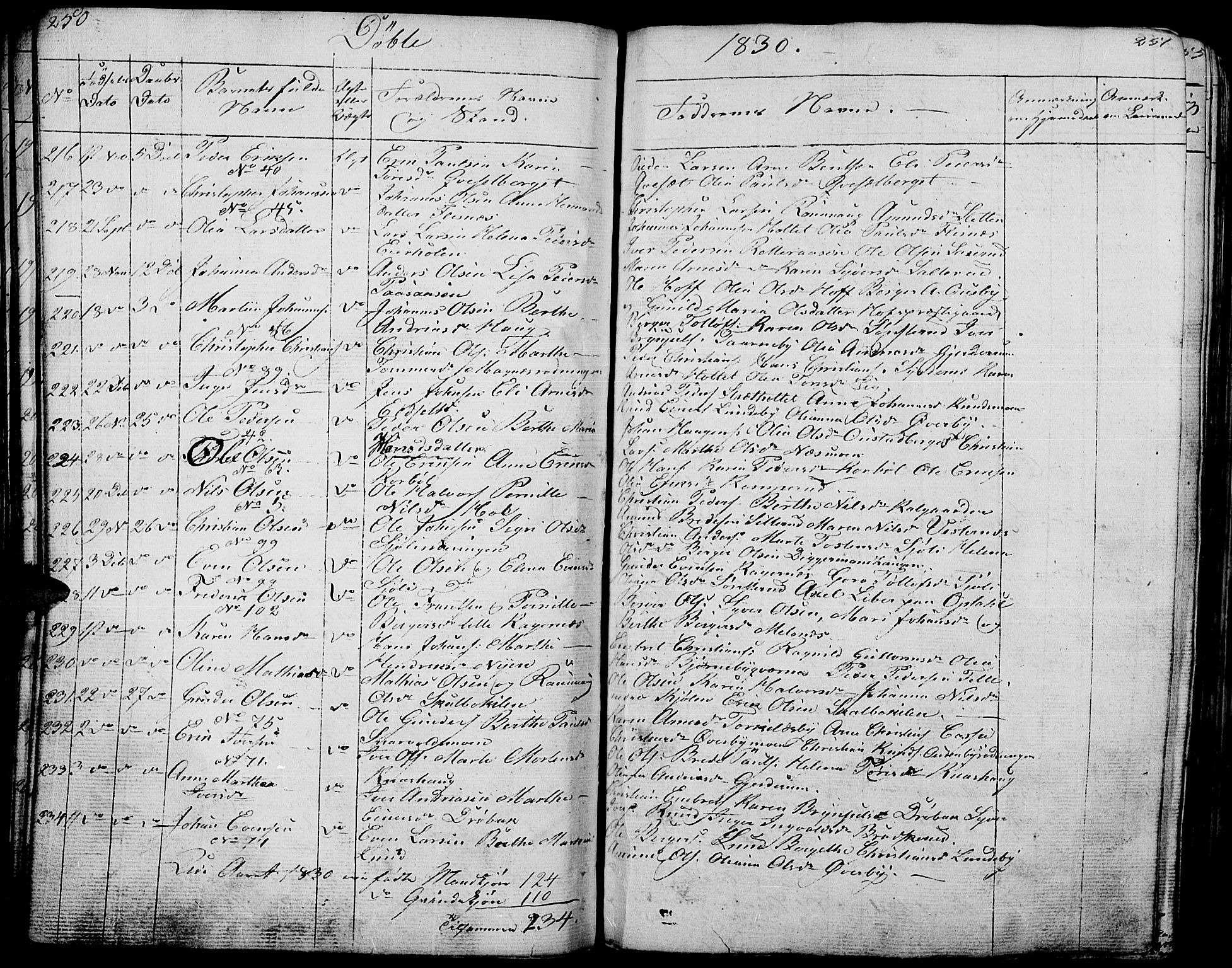 Hof prestekontor, SAH/PREST-038/H/Ha/Haa/L0006: Parish register (official) no. 6, 1822-1841, p. 250-251