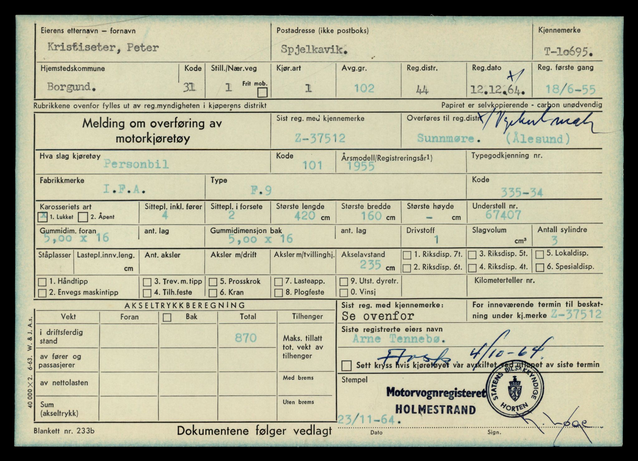 Møre og Romsdal vegkontor - Ålesund trafikkstasjon, AV/SAT-A-4099/F/Fe/L0023: Registreringskort for kjøretøy T 10695 - T 10809, 1927-1998, p. 5