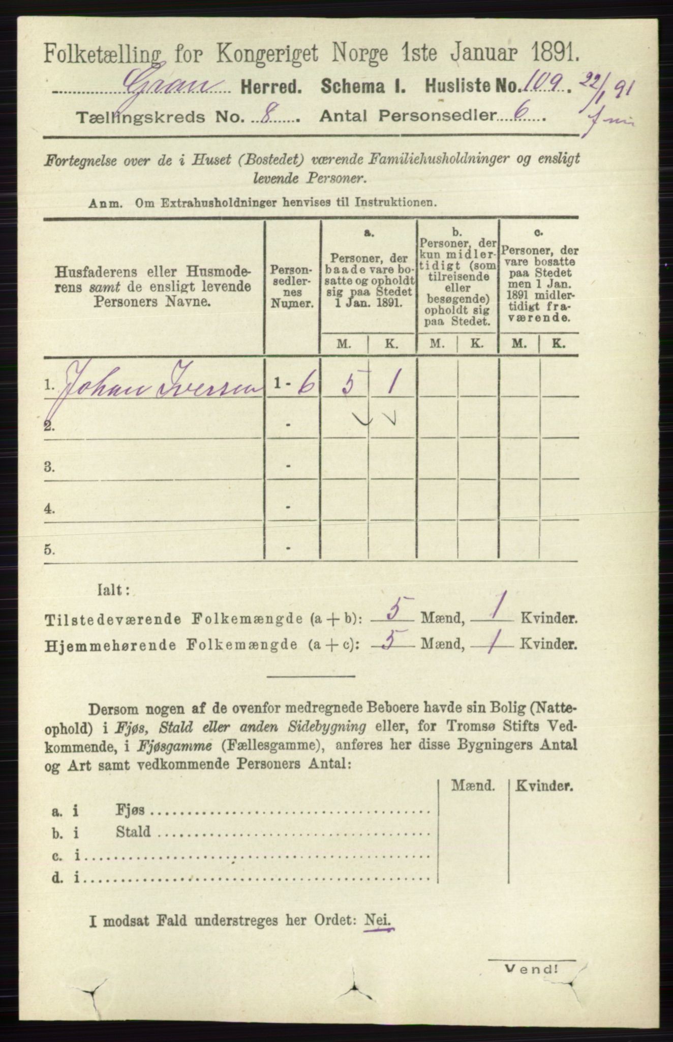 RA, 1891 census for 0534 Gran, 1891, p. 3339