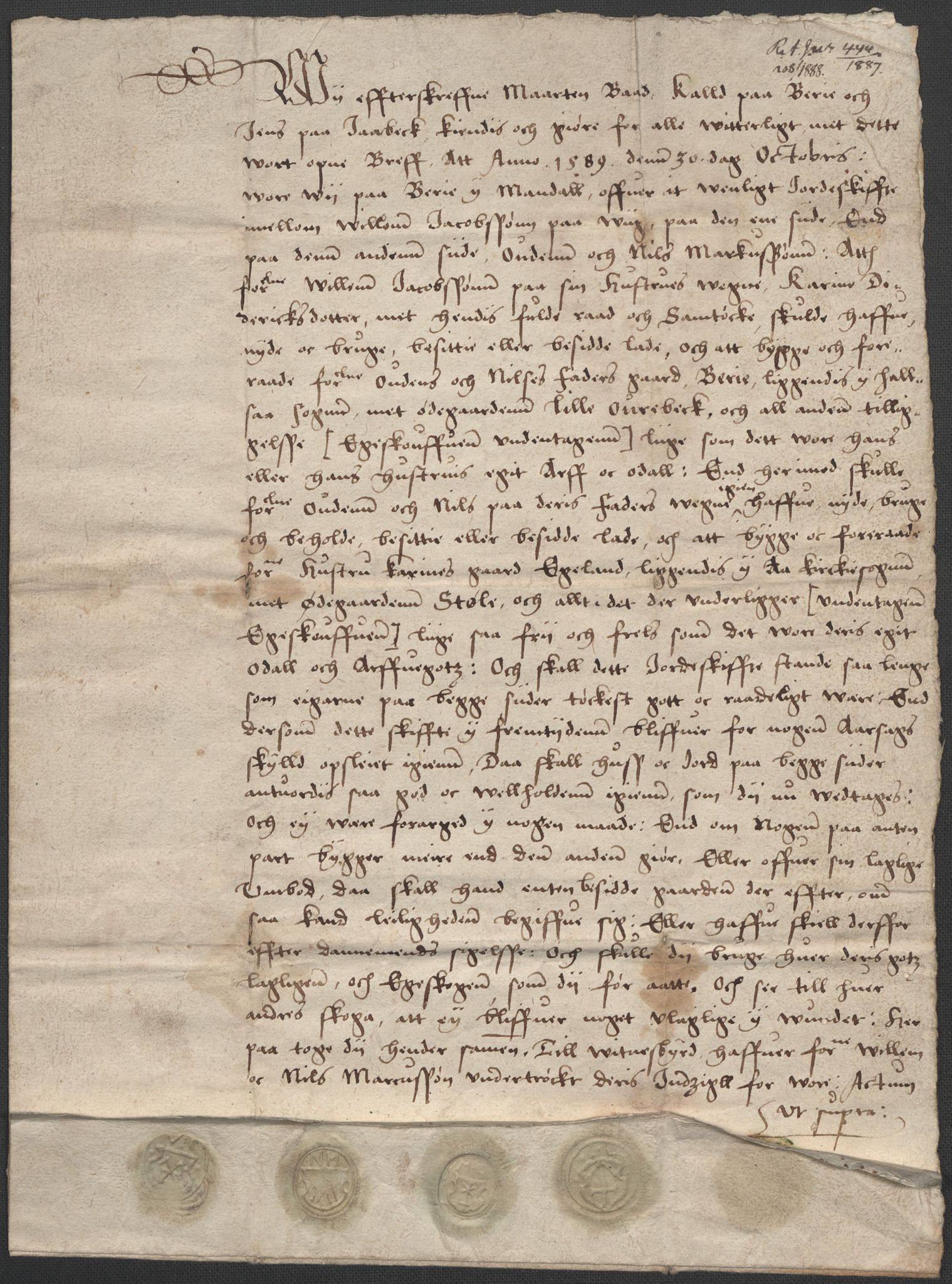 Riksarkivets diplomsamling, AV/RA-EA-5965/F02/L0091: Dokumenter, 1589-1590, p. 21