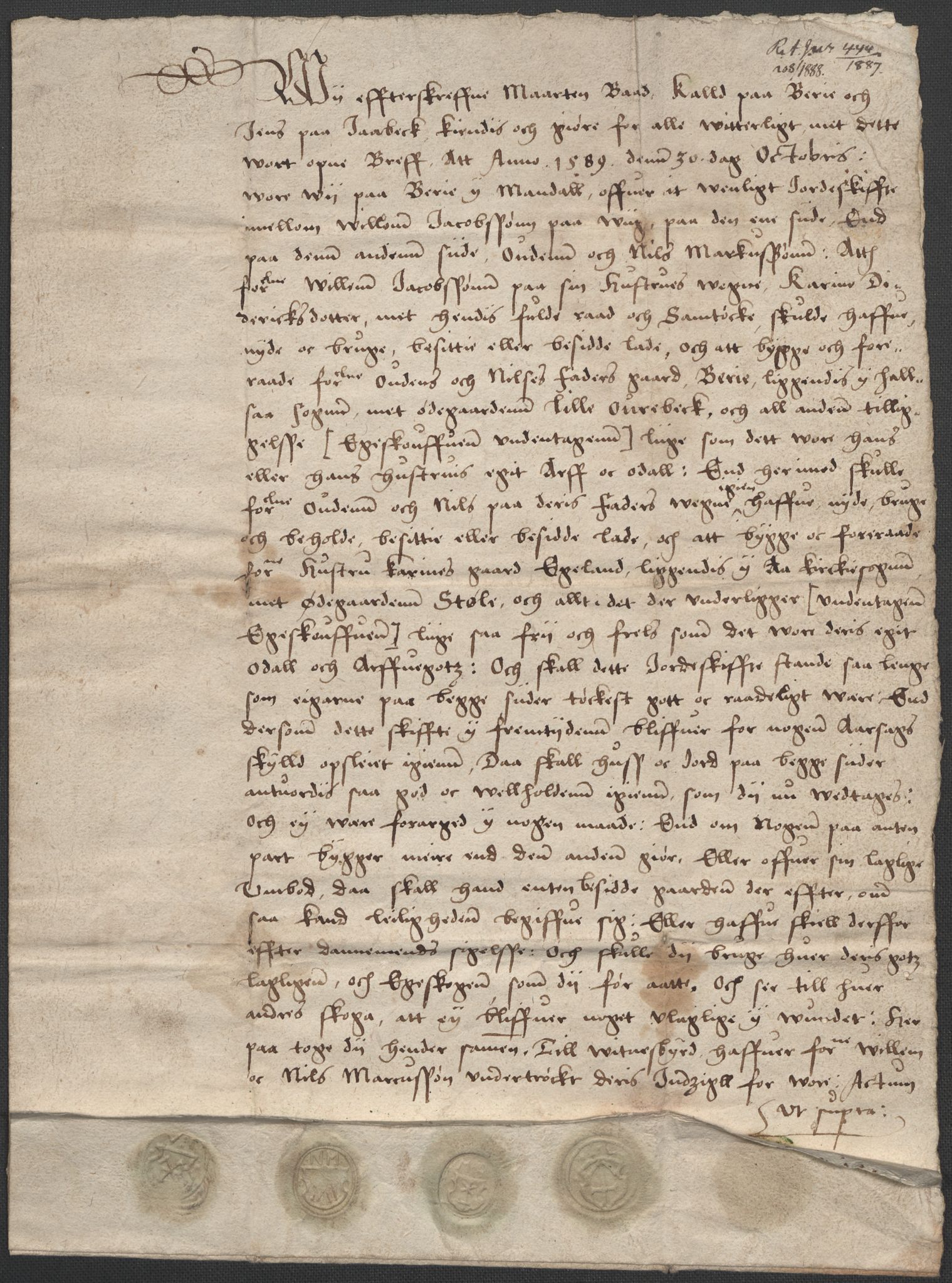 Riksarkivets diplomsamling, RA/EA-5965/F02/L0091: Dokumenter, 1589-1590, p. 21