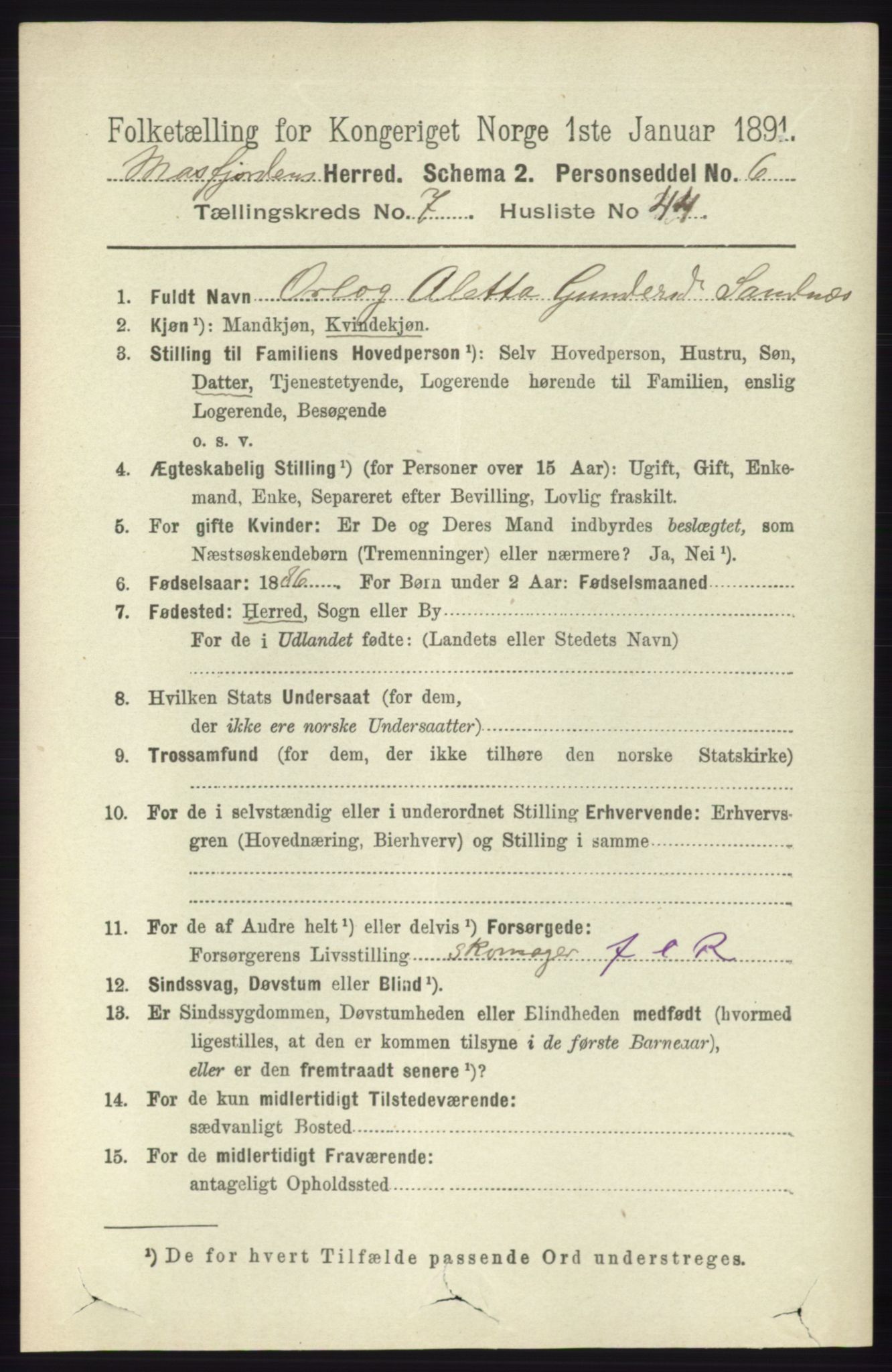 RA, 1891 census for 1266 Masfjorden, 1891, p. 1509